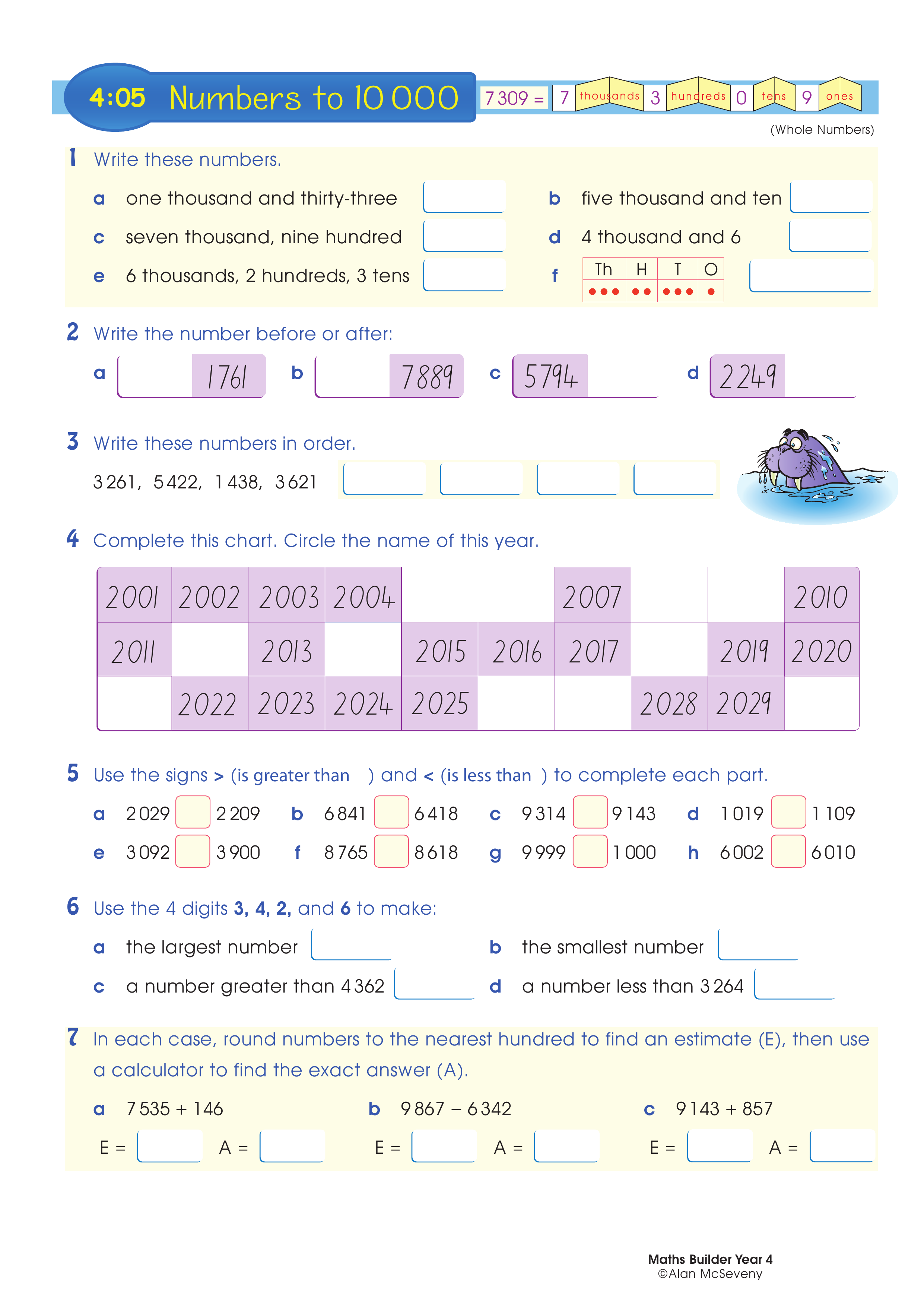 Numbers to 10 000 — worksheet preview