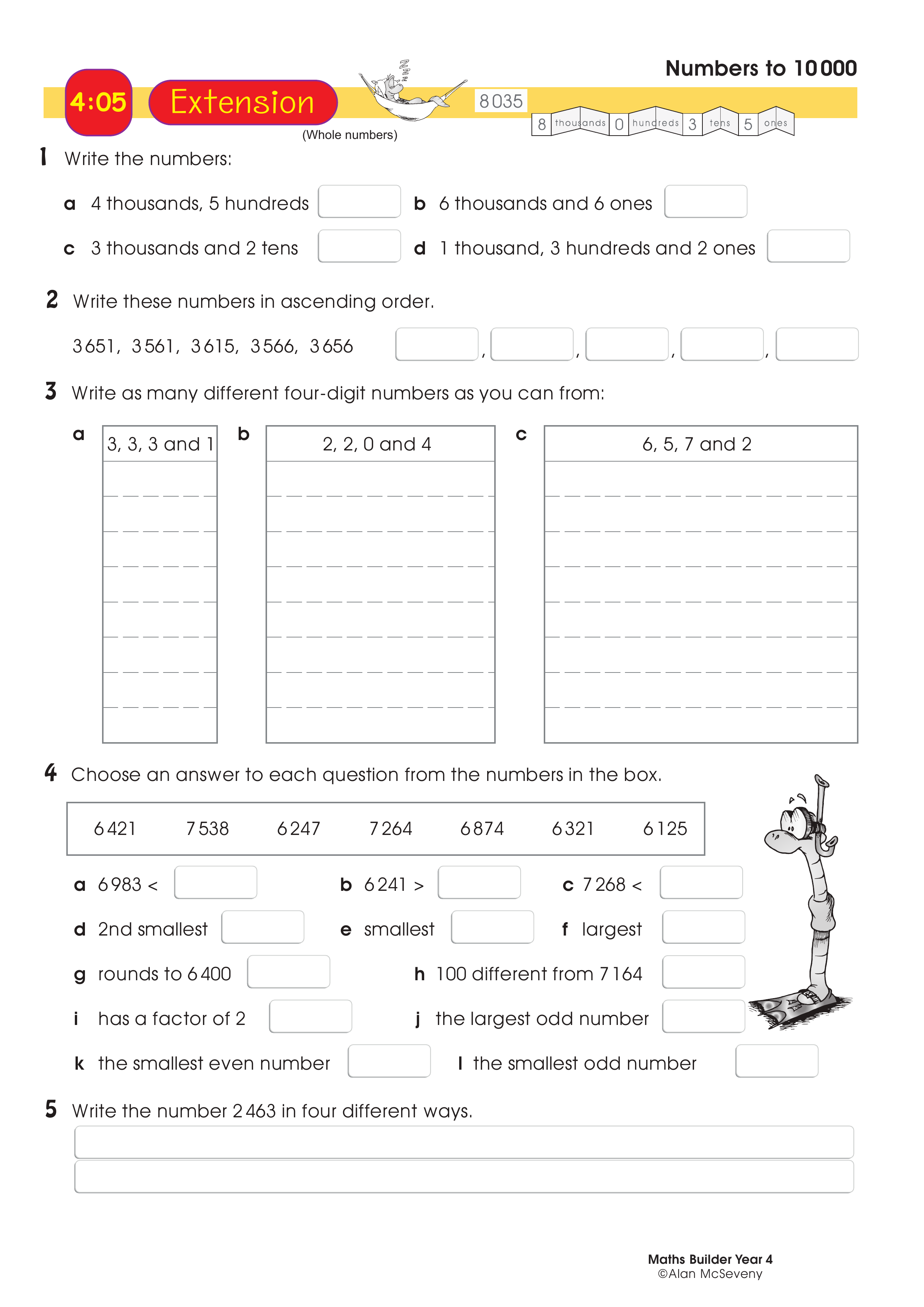 Numbers to 10 000 — worksheet preview