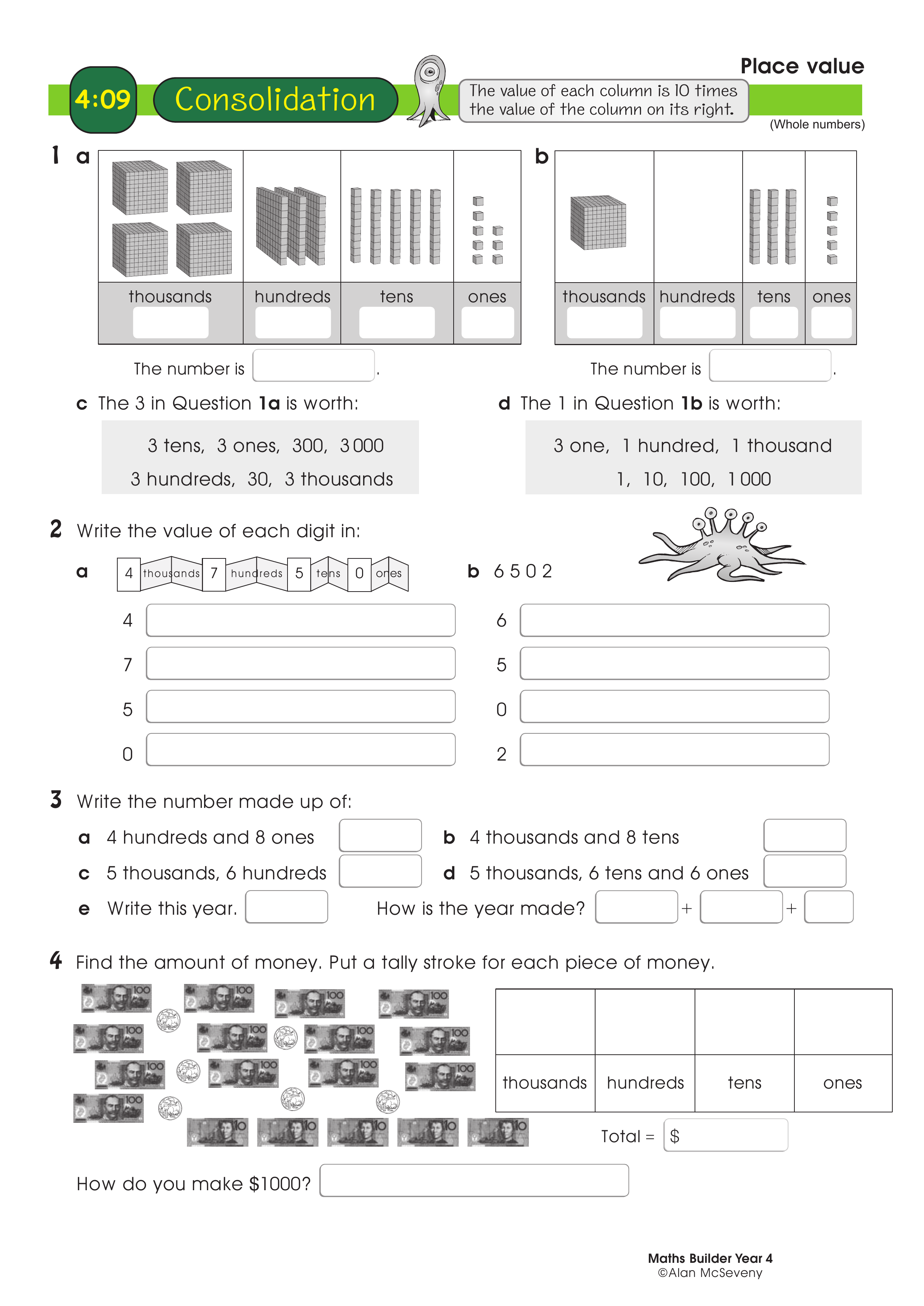 Place value — worksheet preview