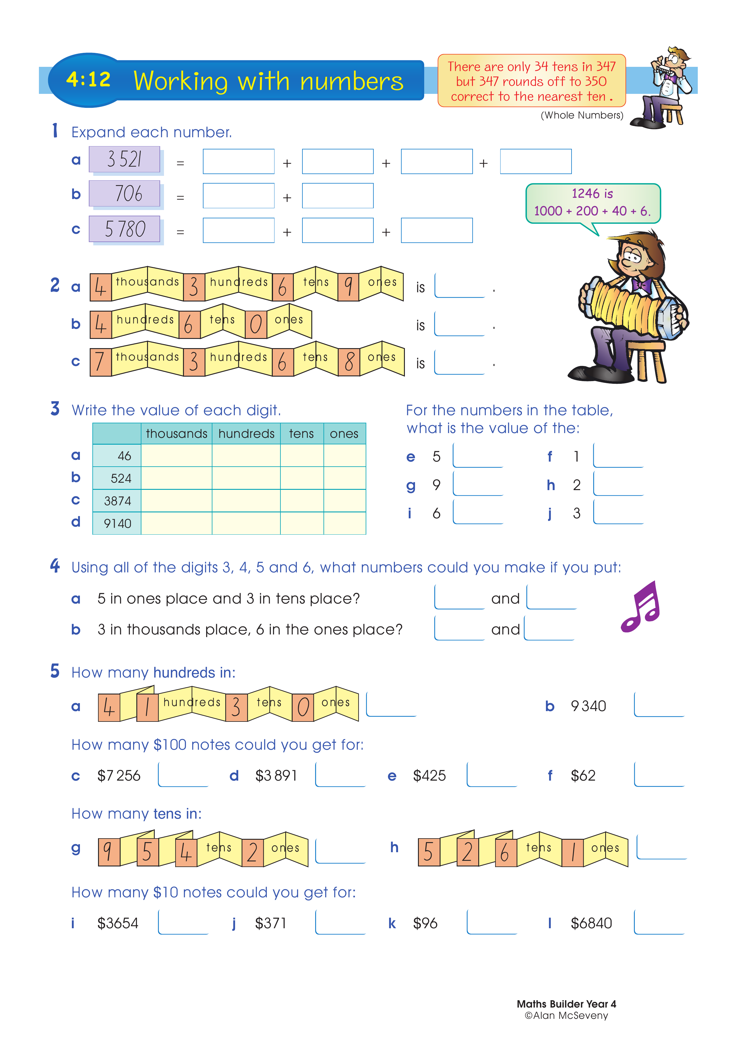Working with numbers — worksheet preview