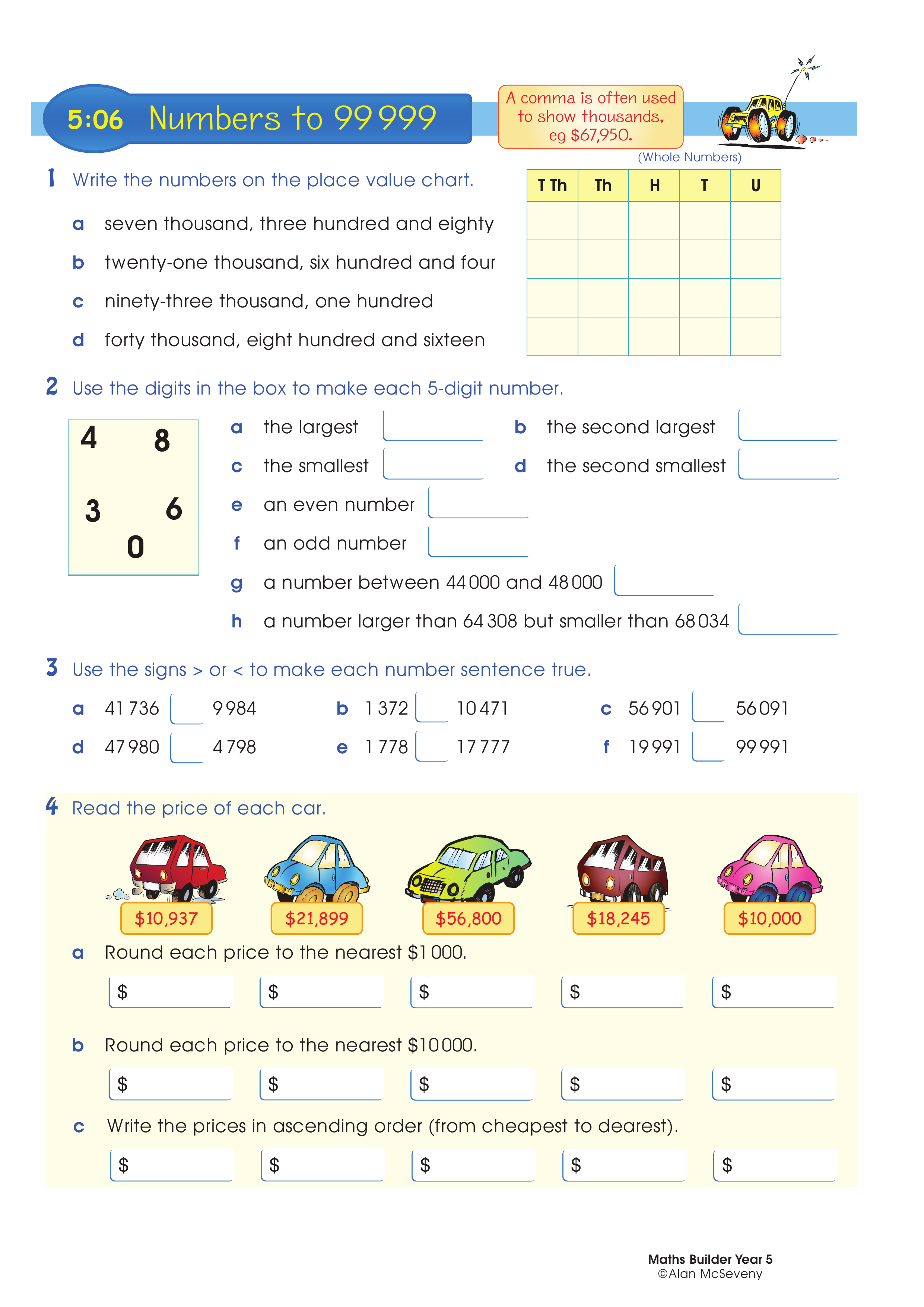 Numbers to 99 999 — worksheet preview