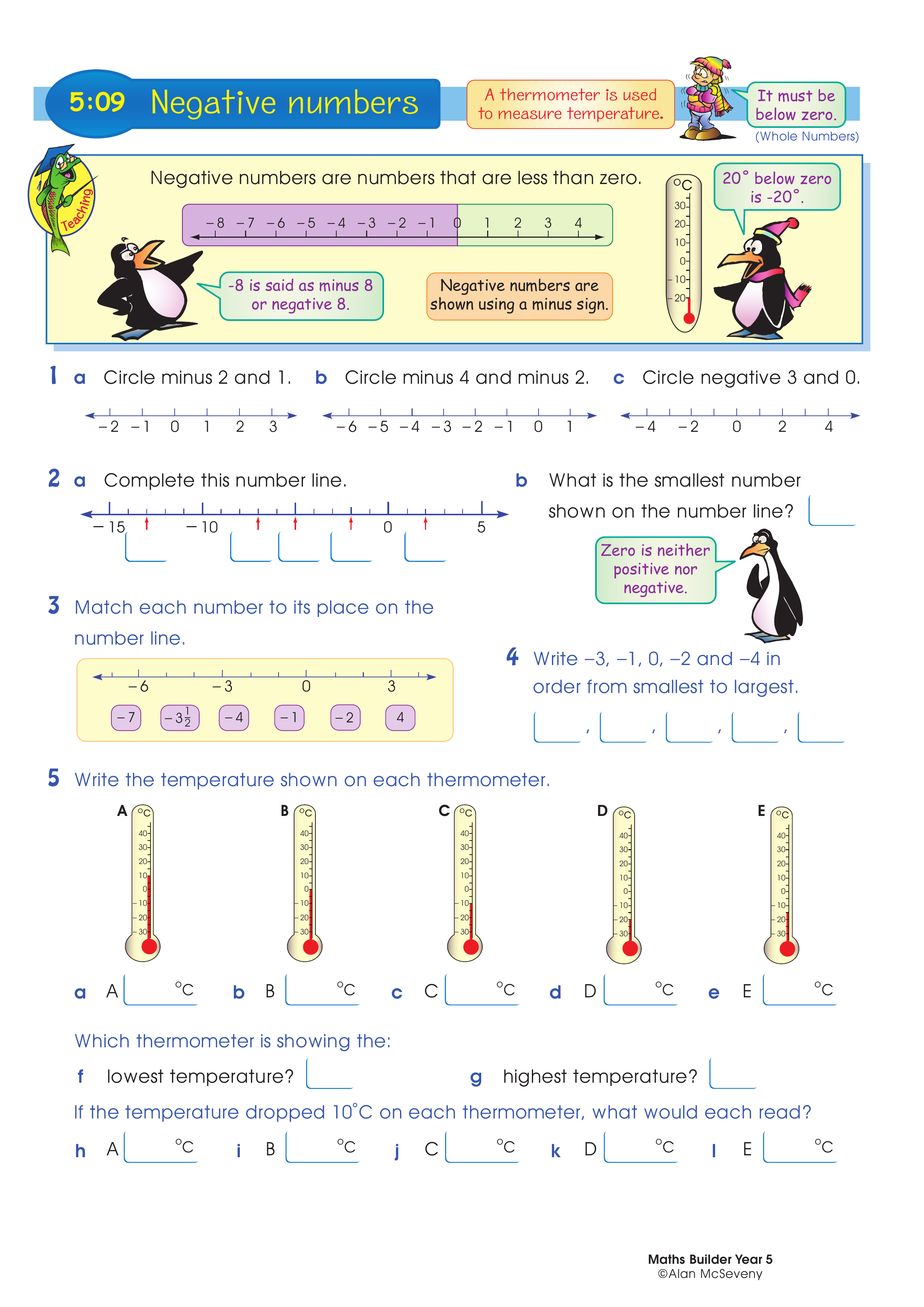 Negative numbers — worksheet preview