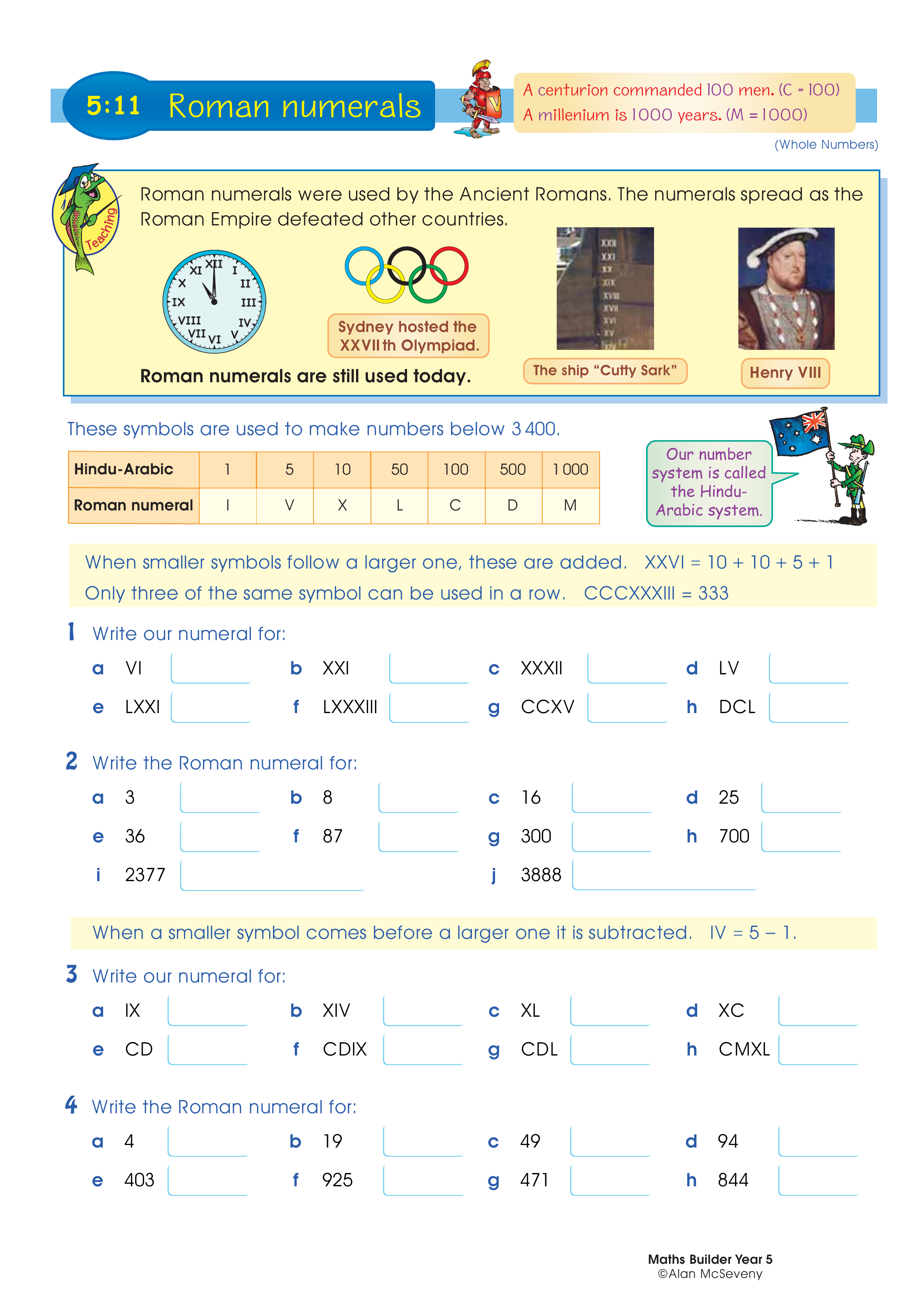 Roman numerals — worksheet preview