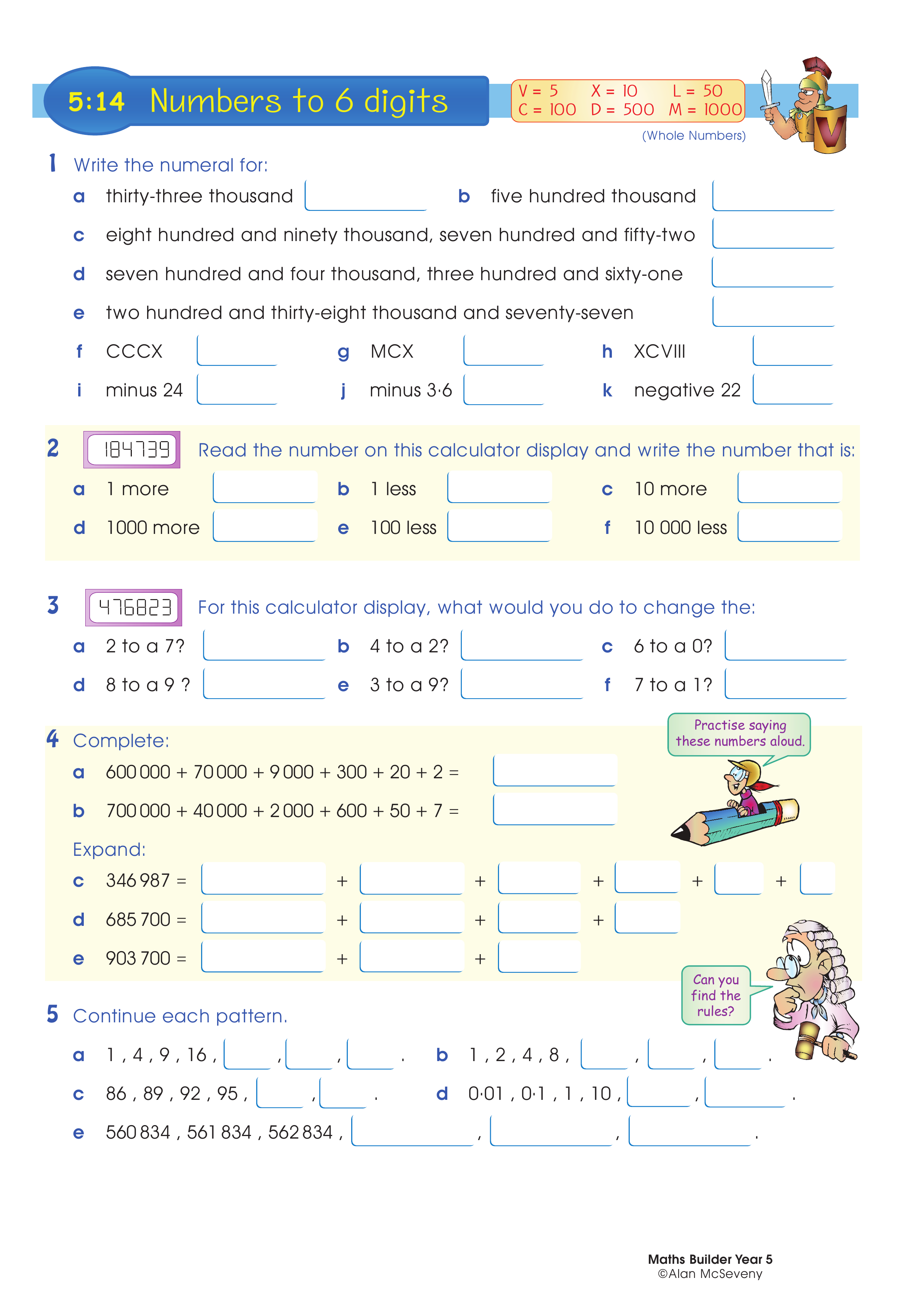 Numbers to 6 digits — worksheet preview