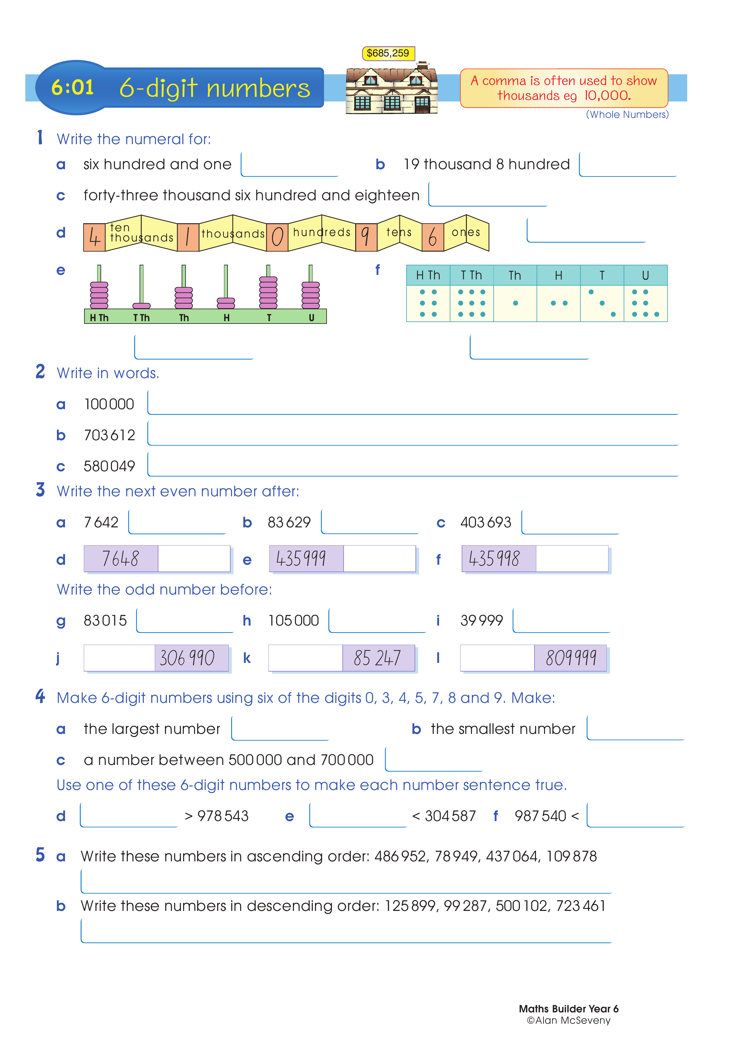 6-digit numbers — worksheet preview