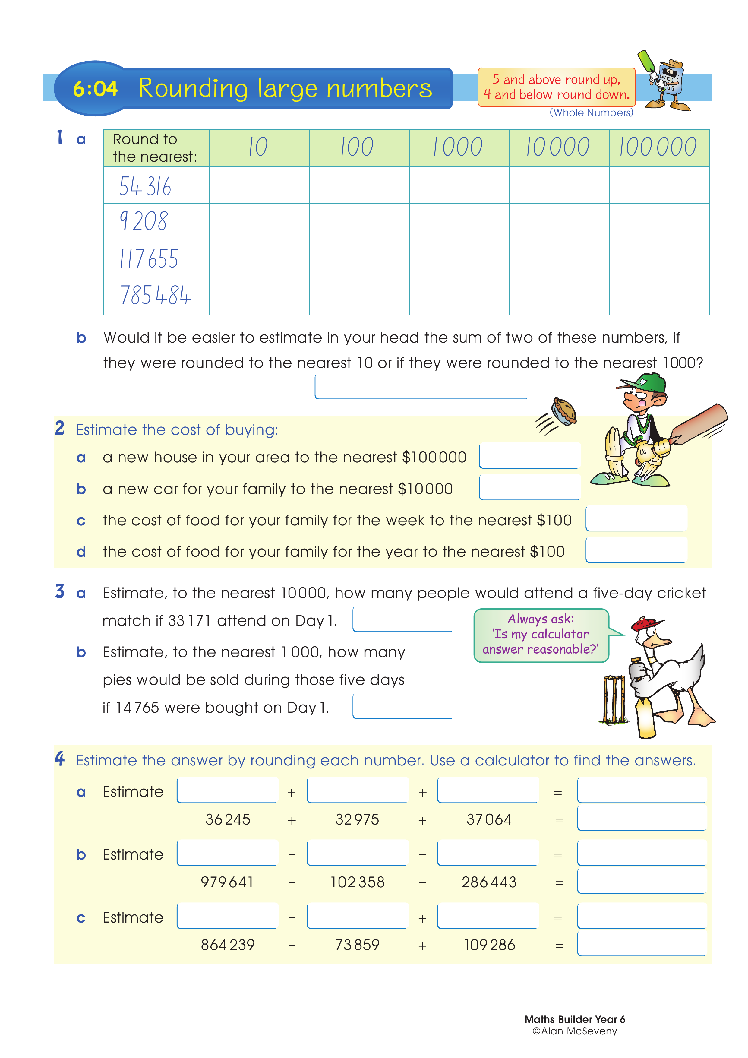 Rounding large numbers — worksheet preview