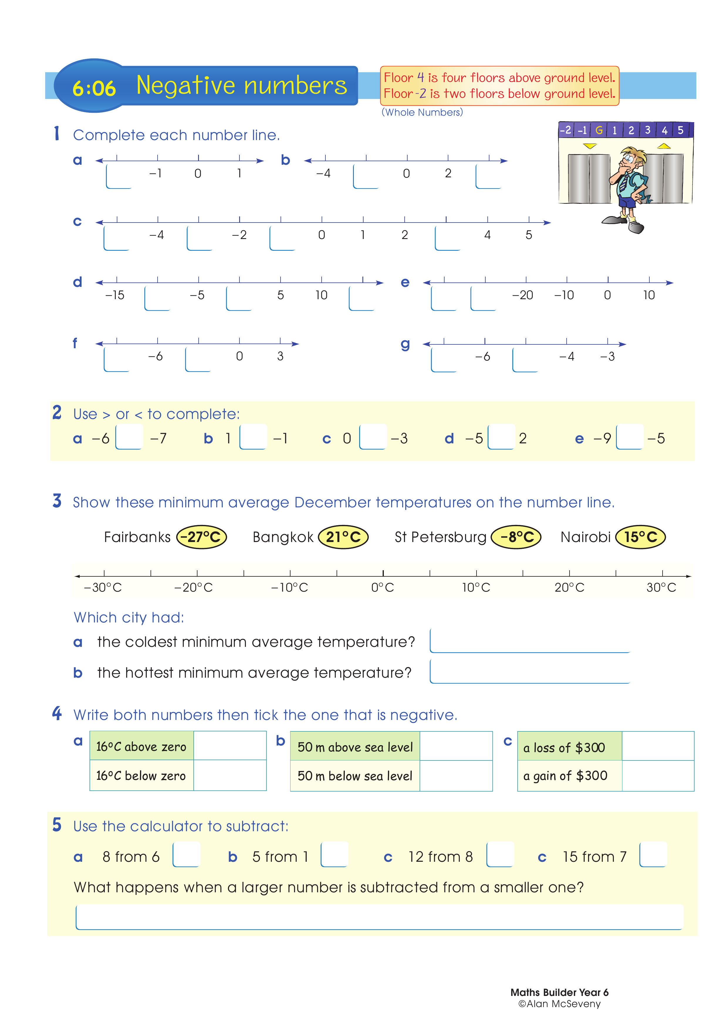 Negative numbers — worksheet preview