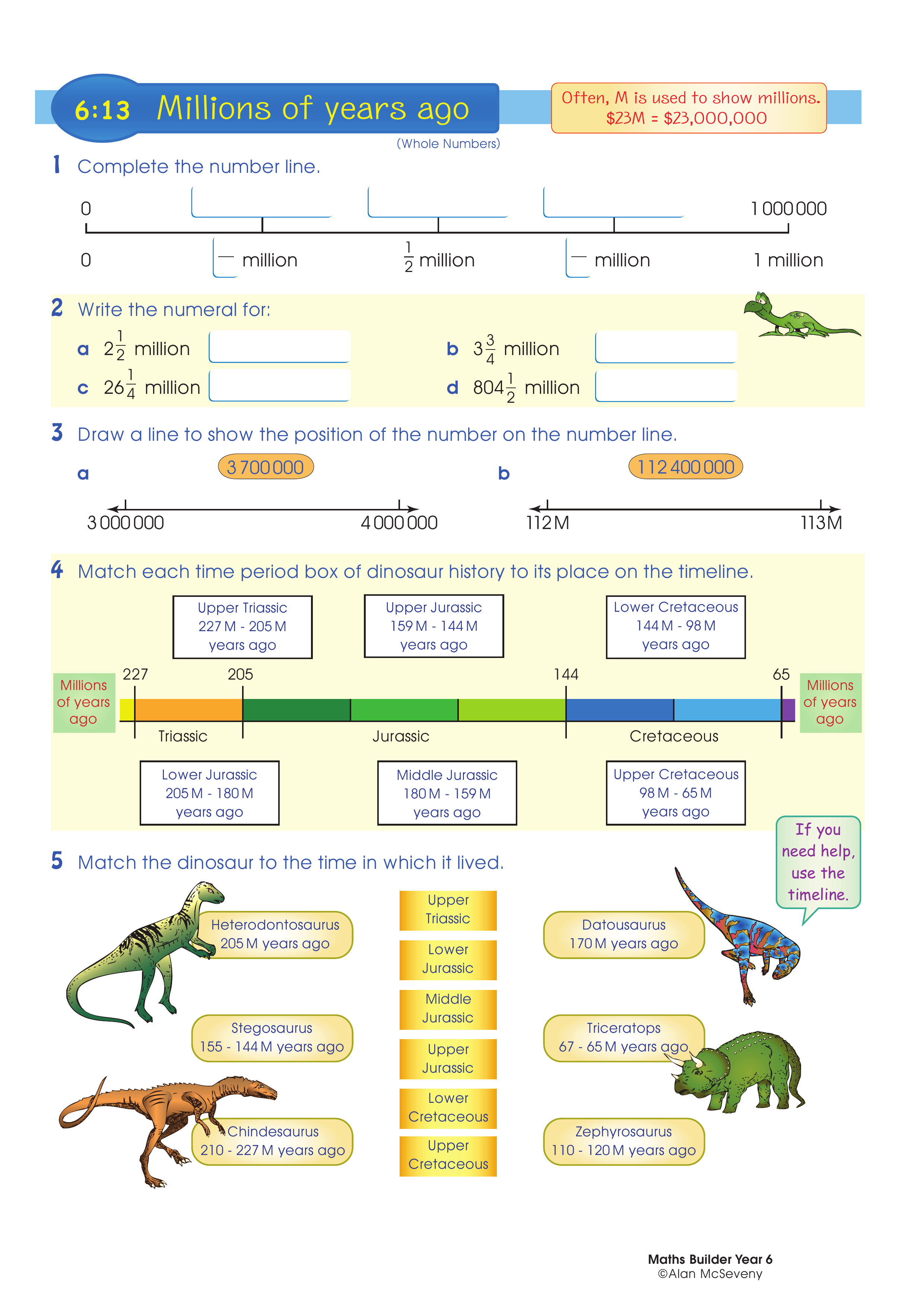 Millions of years ago — worksheet preview