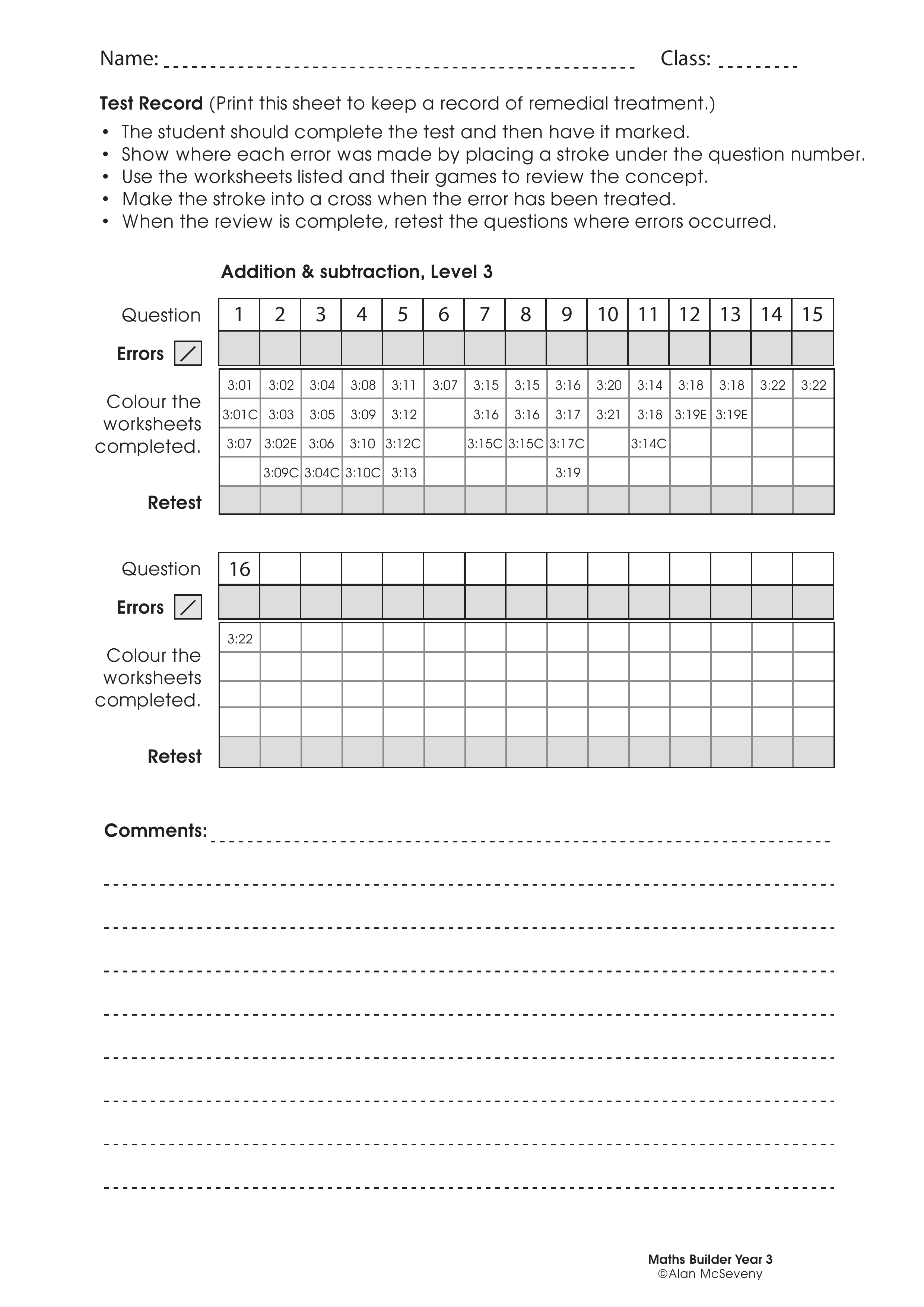 Assessment test records — worksheet preview