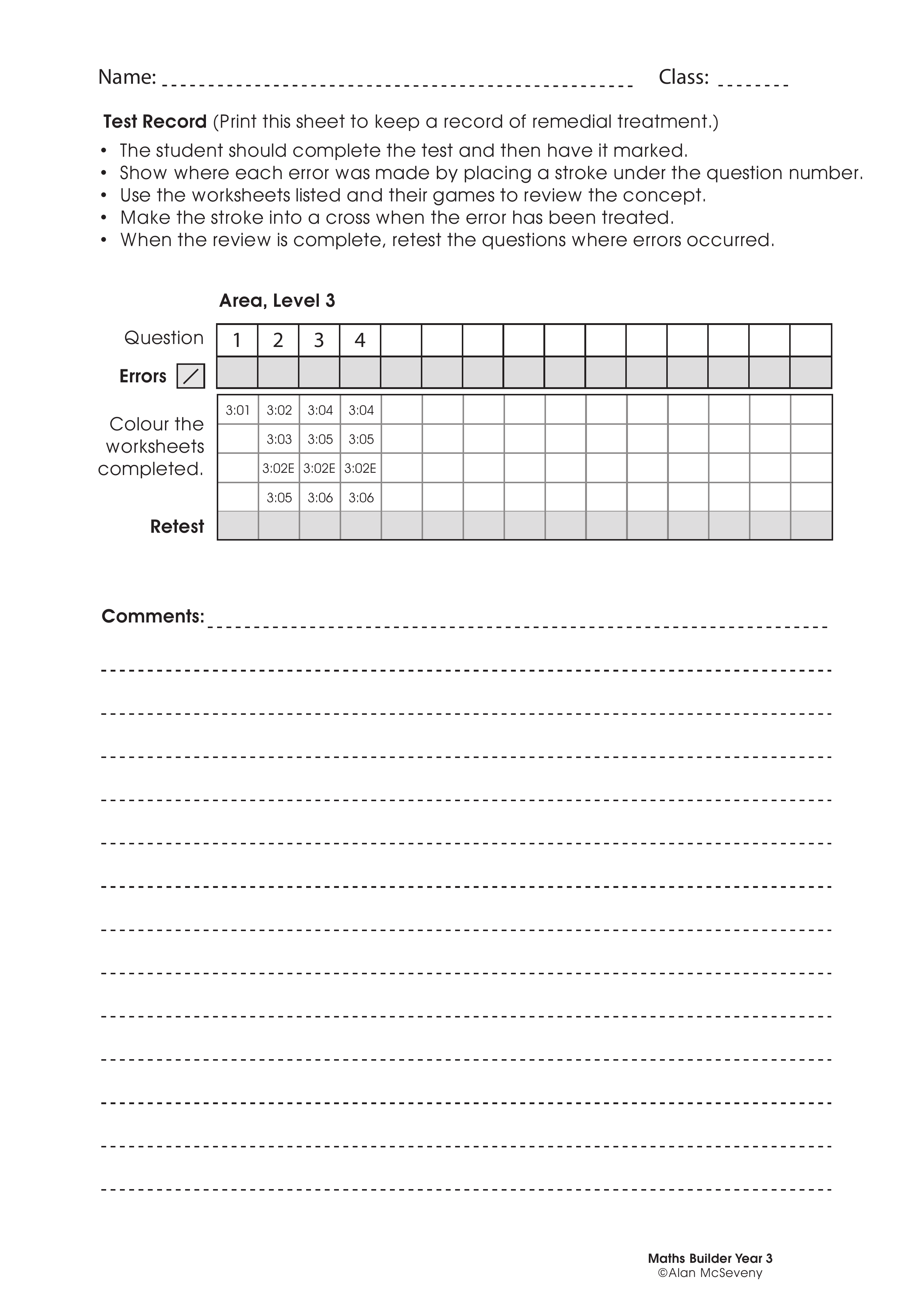 Assessment test records — worksheet preview