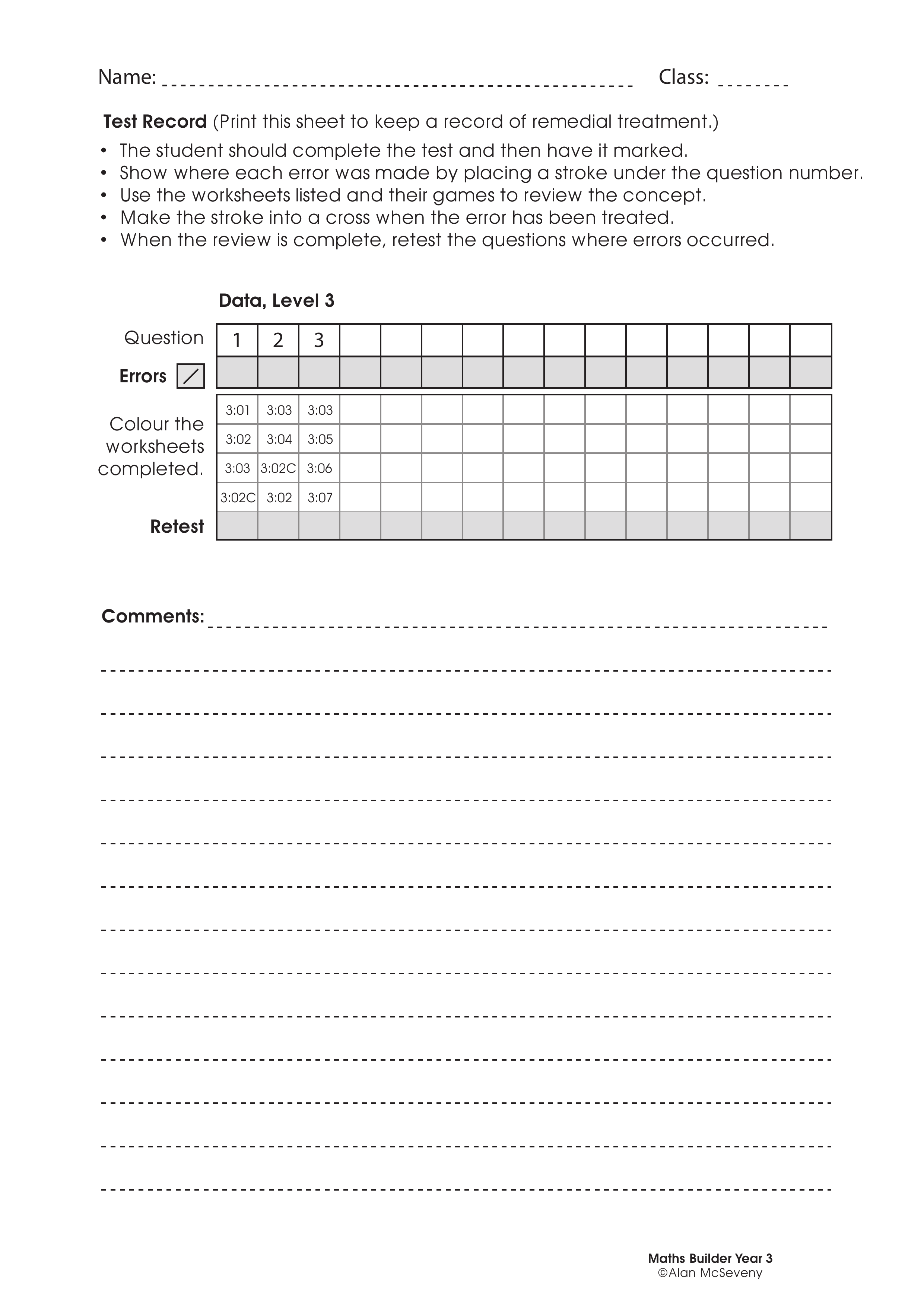 Assessment test records — worksheet preview