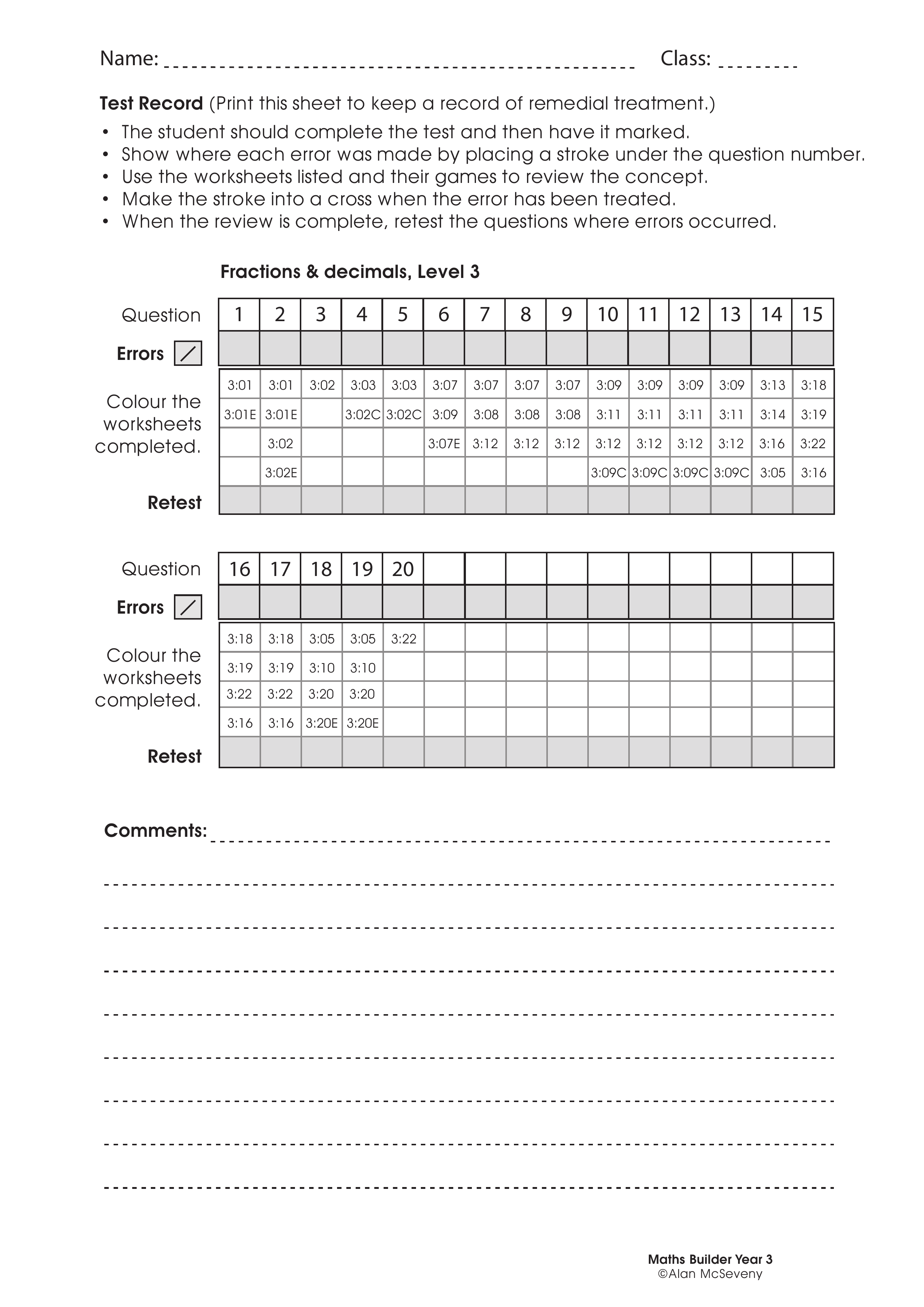 Assessment test records — worksheet preview