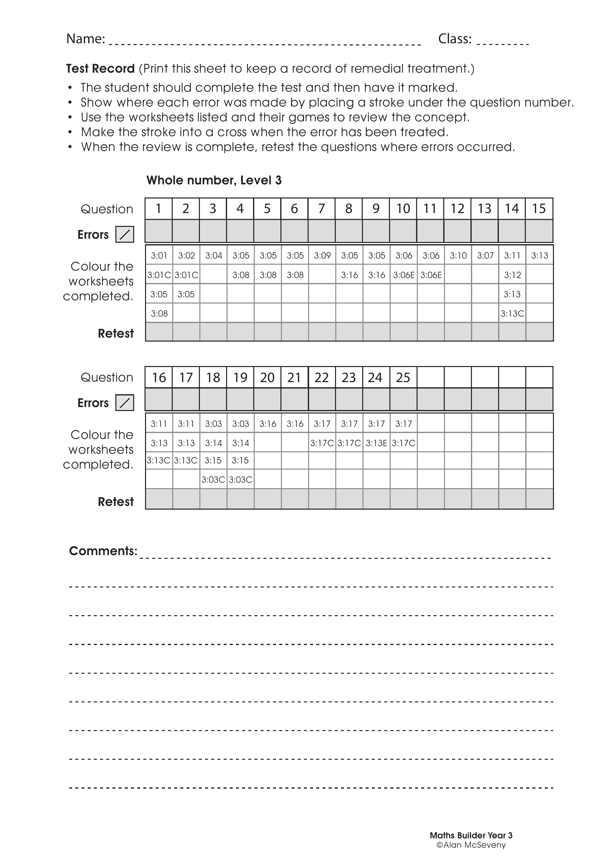 Assessment test records — worksheet preview