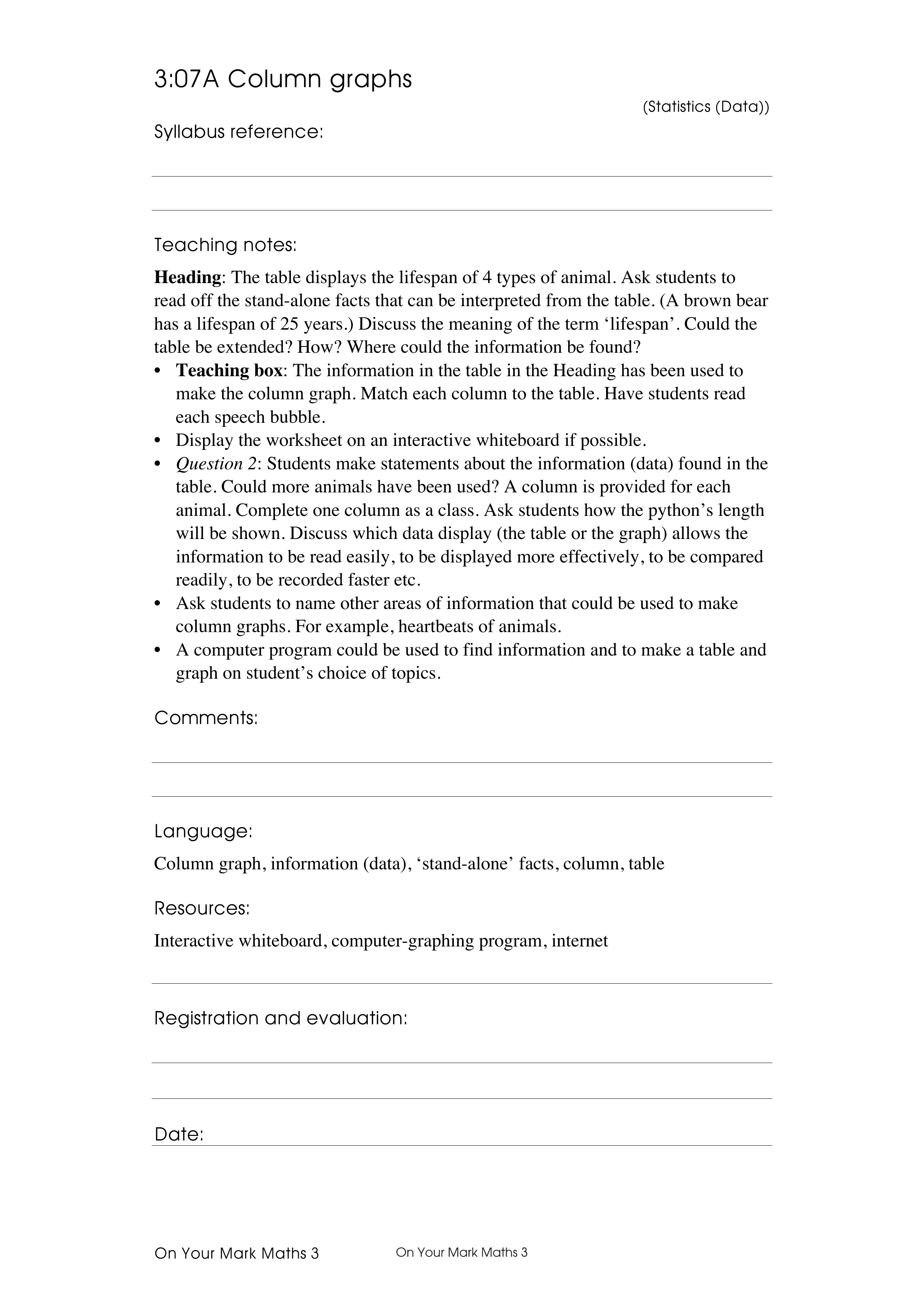 Column graphs — worksheet preview