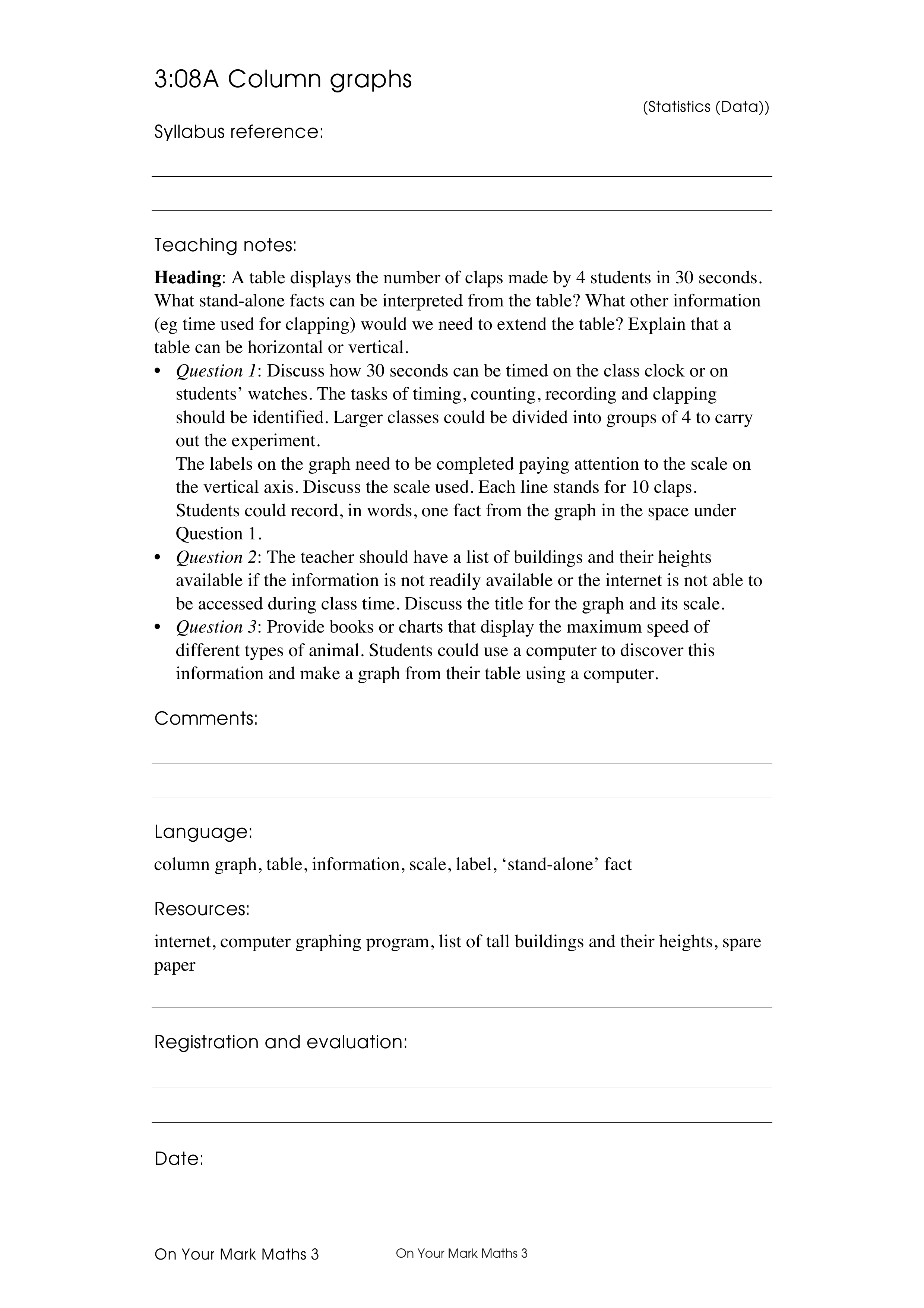 Column graphs — worksheet preview