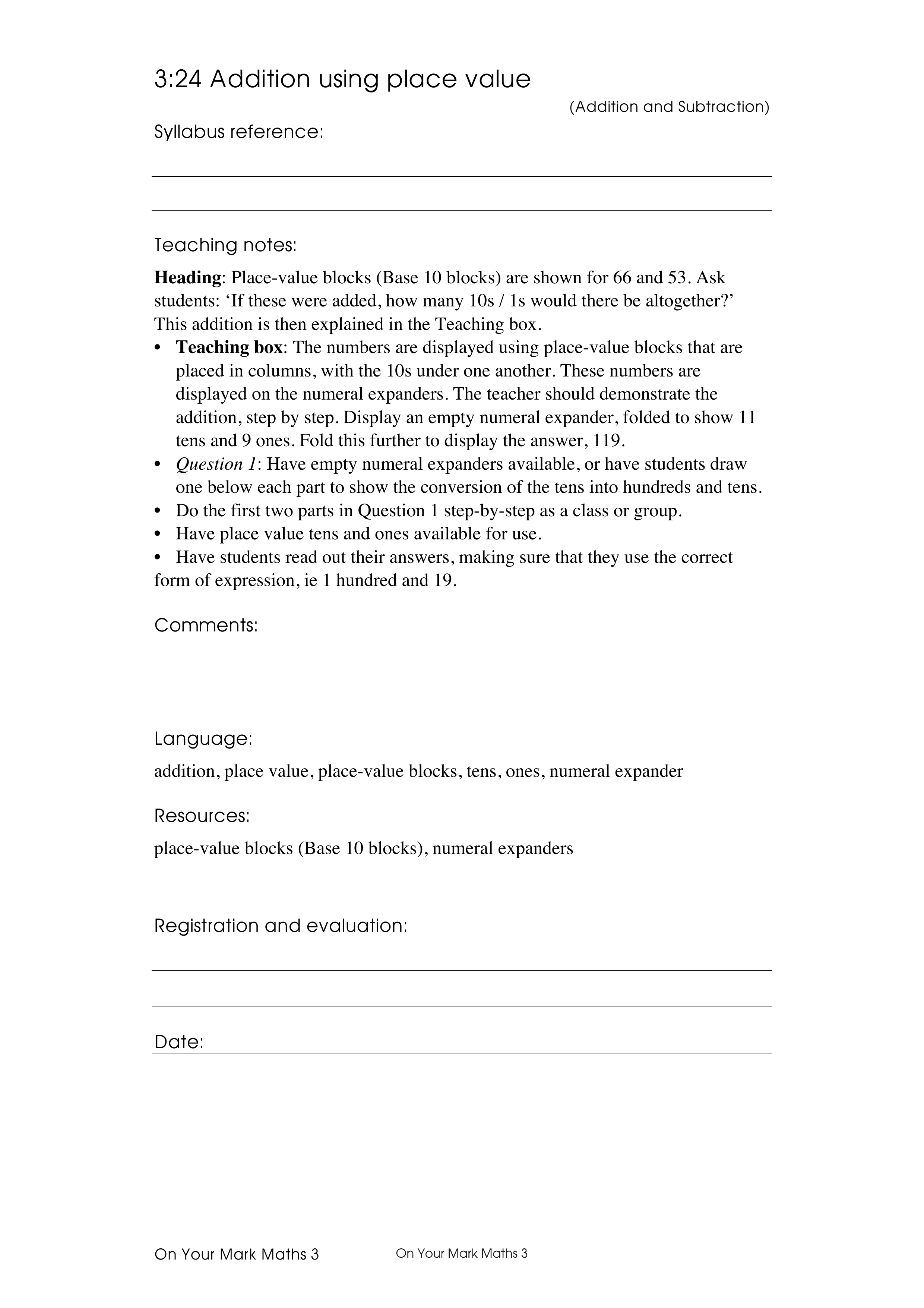 Addition using place value — worksheet preview