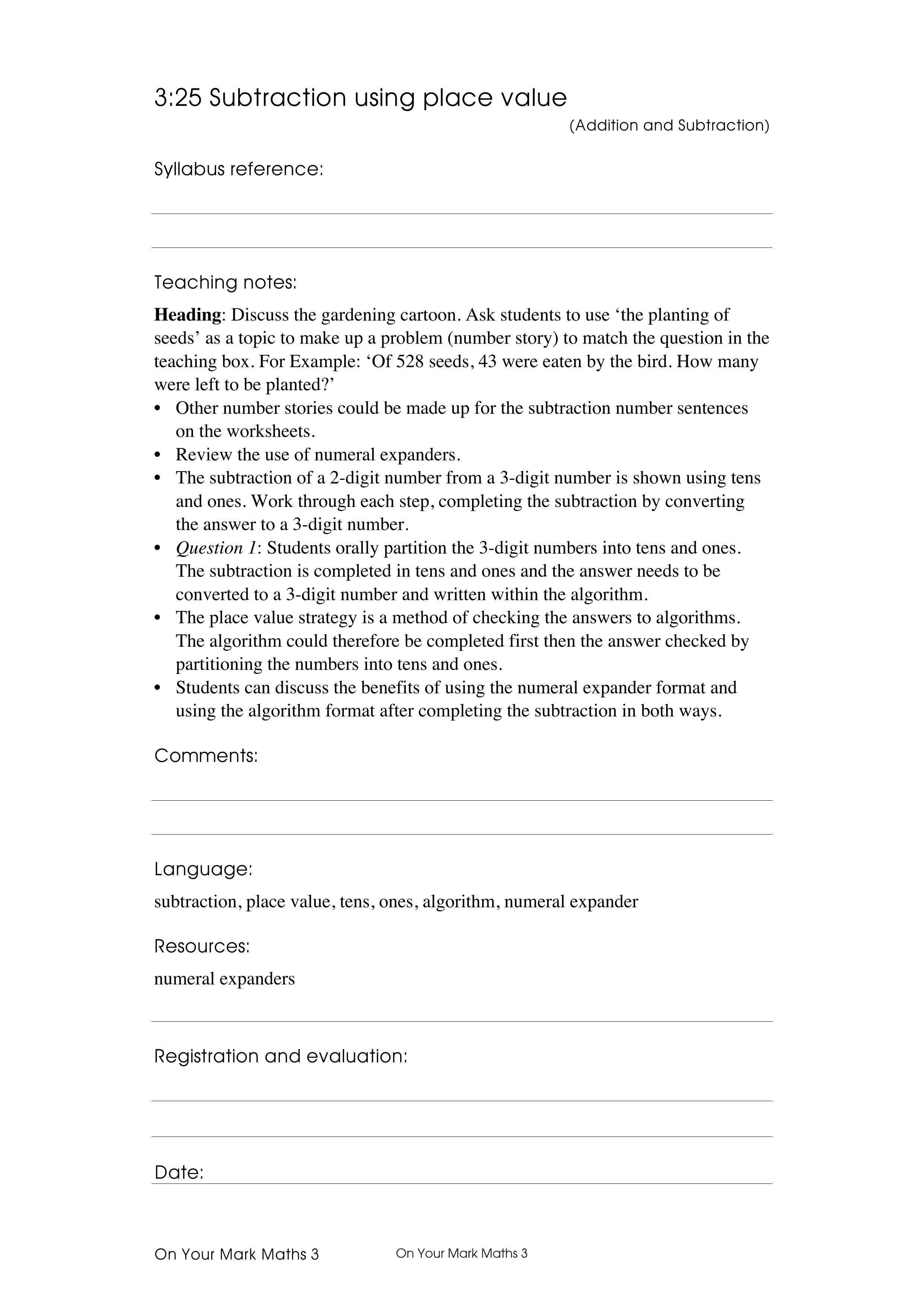 Subtraction using place value — worksheet preview