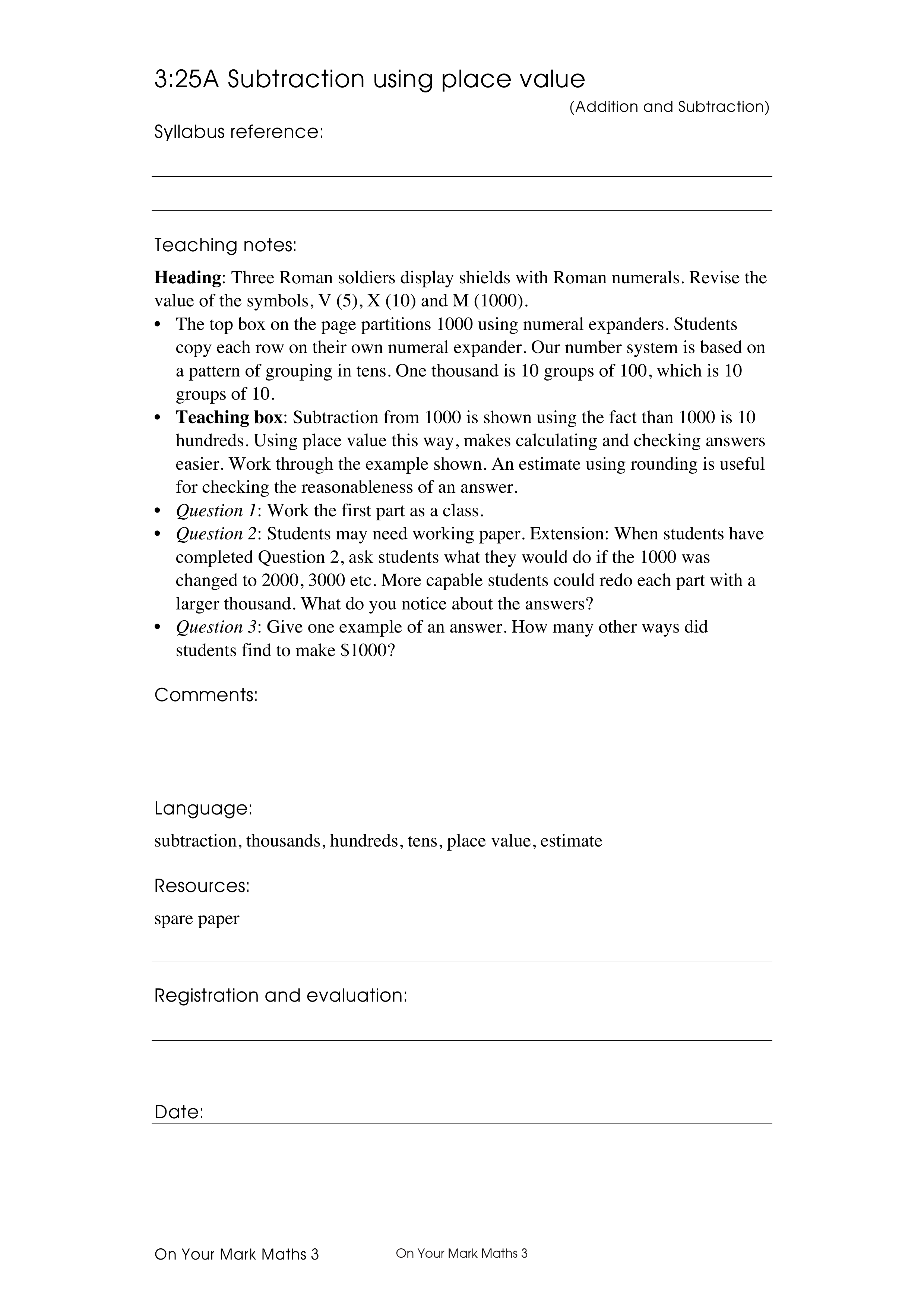 Subtraction using place value — worksheet preview
