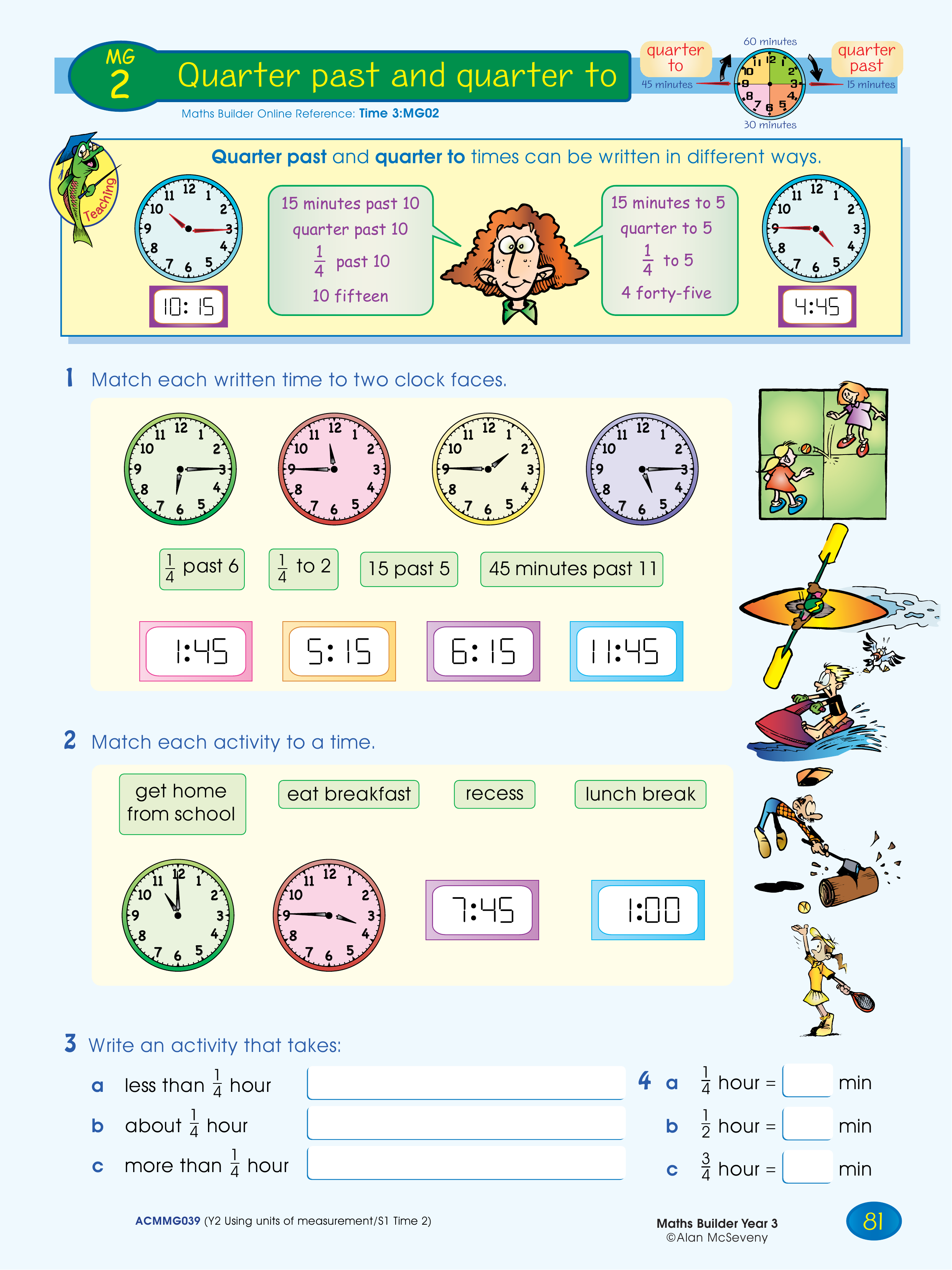 Quarter past and quarter to — worksheet preview