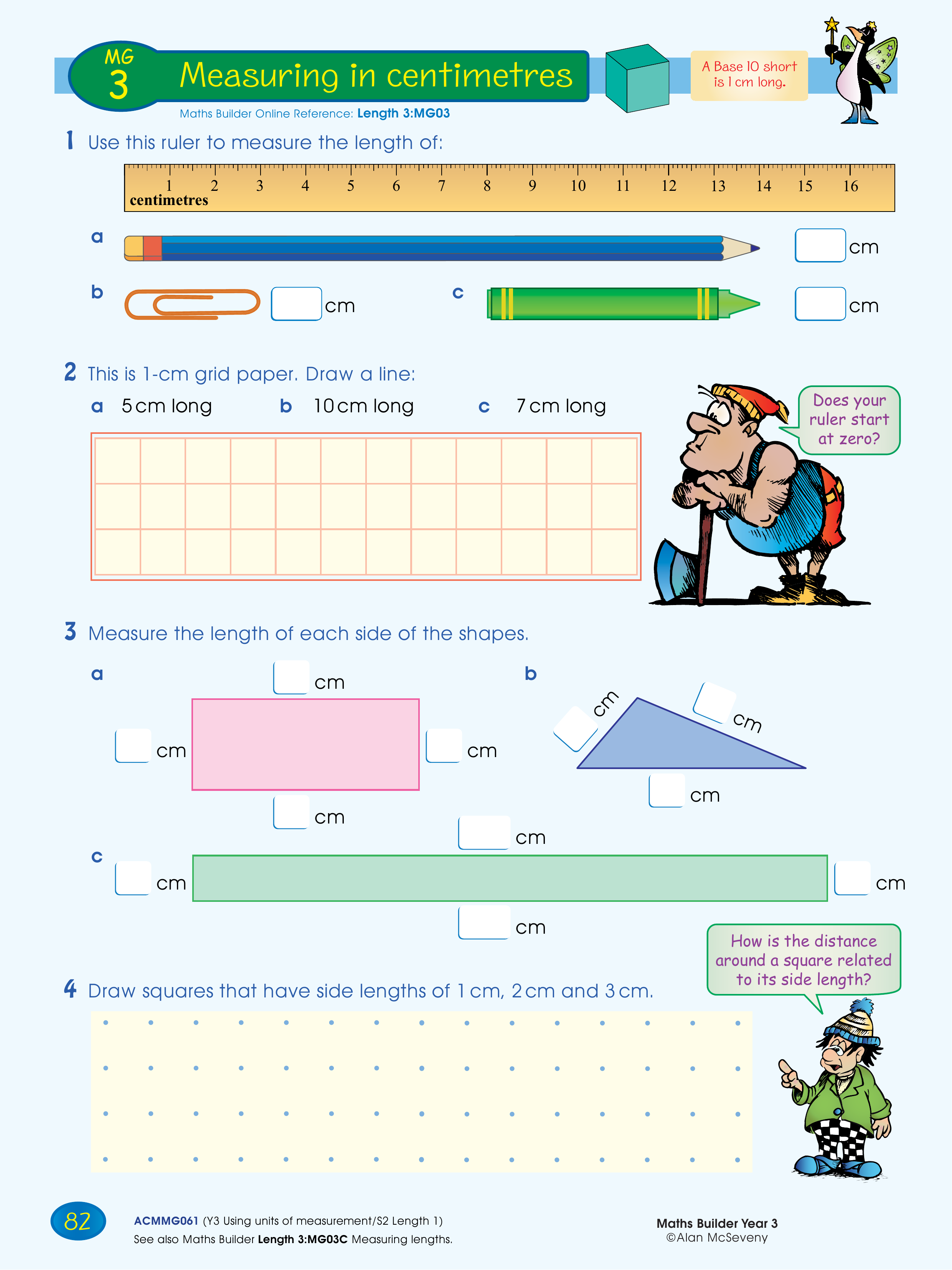 Measuring in centimetres — worksheet preview