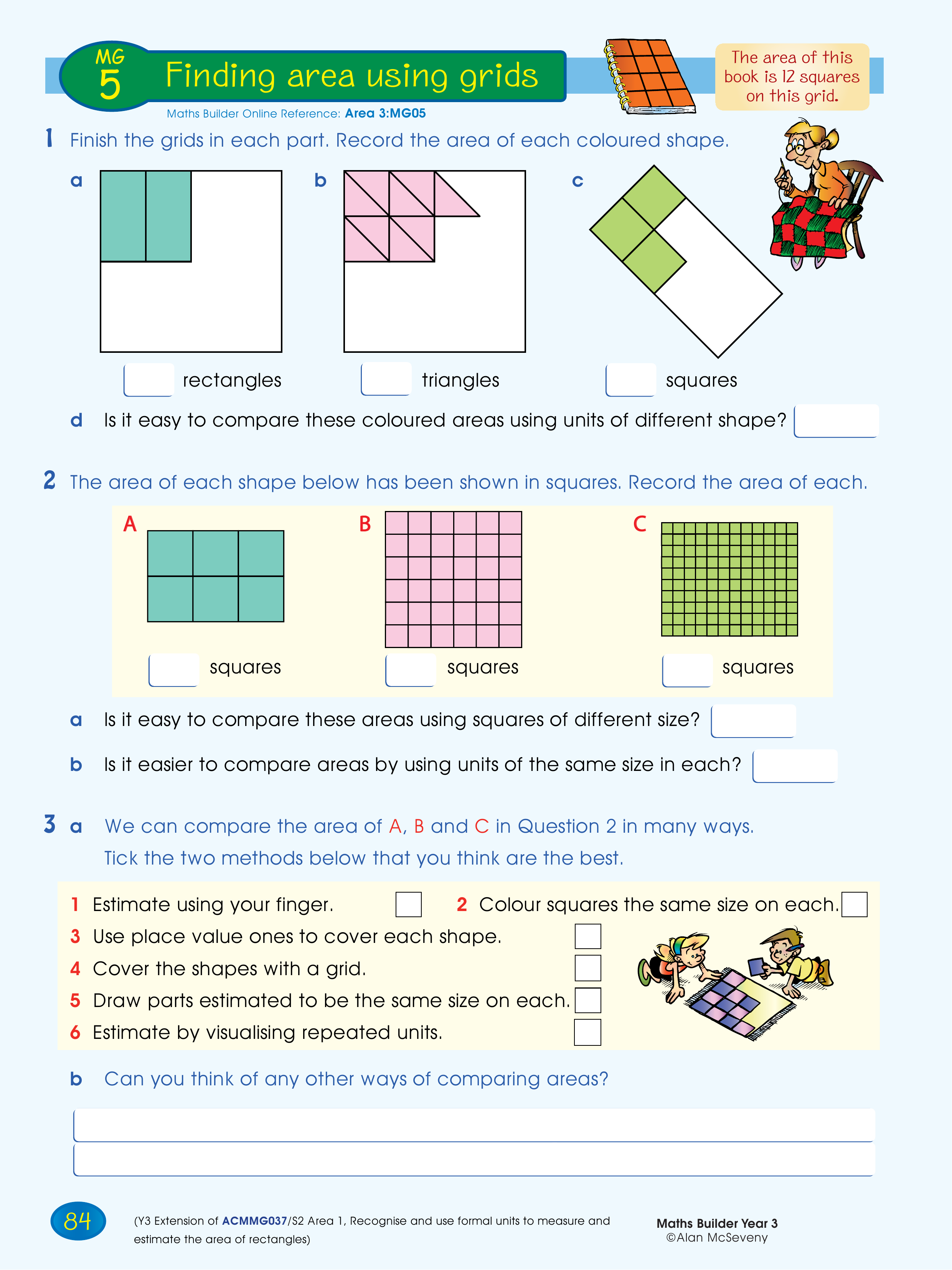 Finding area using grids — worksheet preview