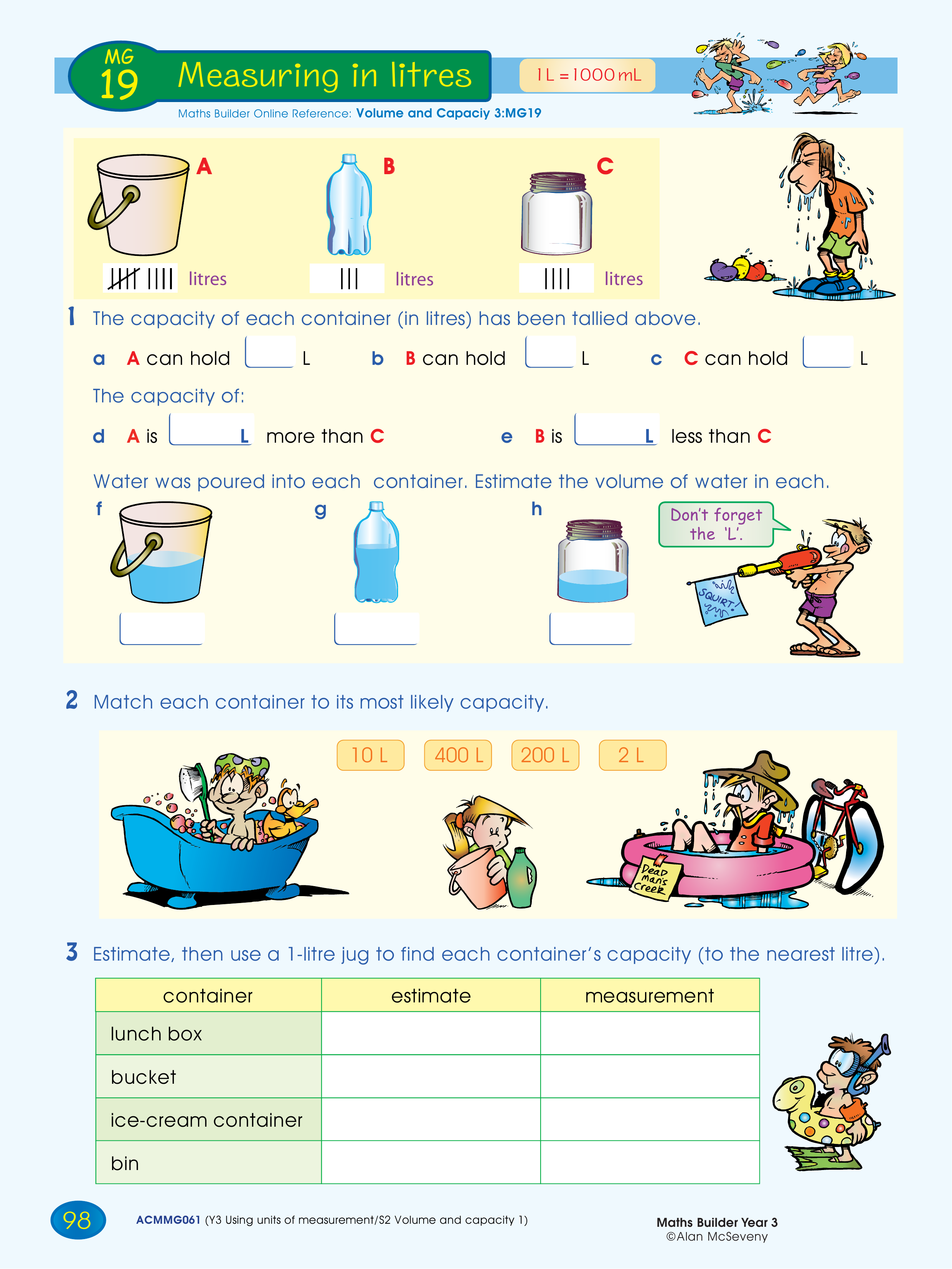 Measuring in litres — worksheet preview