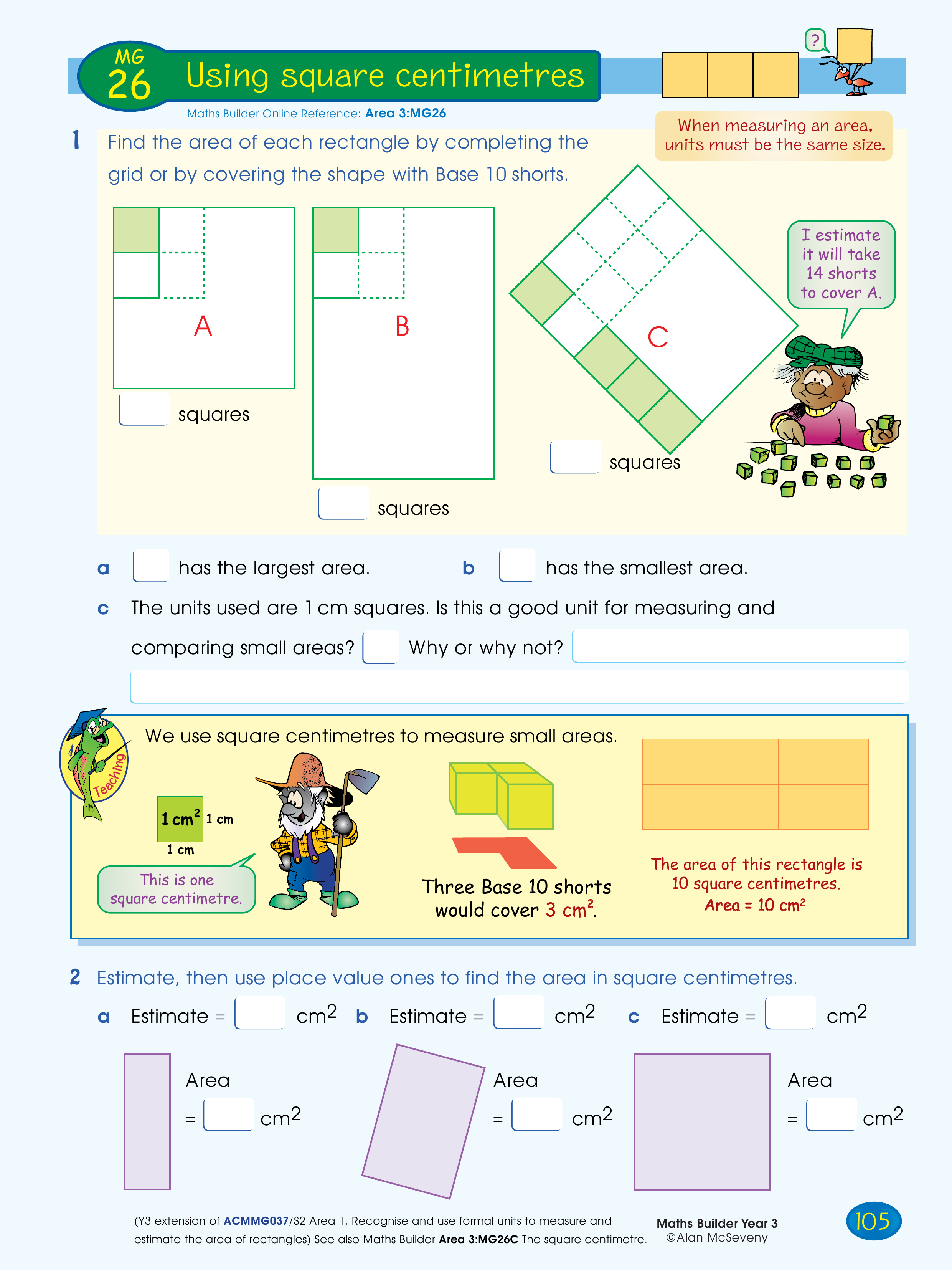 Using square centimetres — worksheet preview