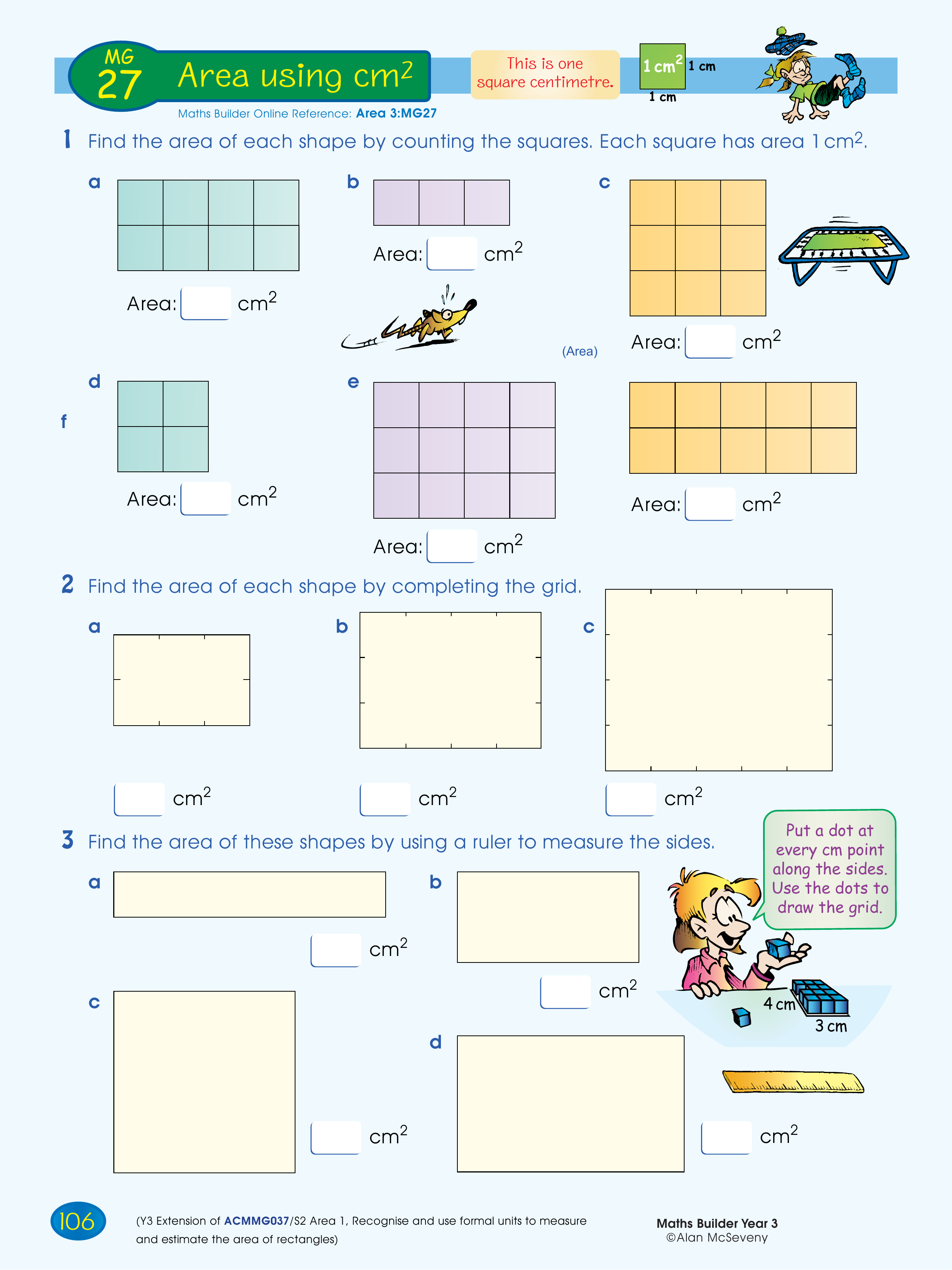 Area using cm2 — worksheet preview