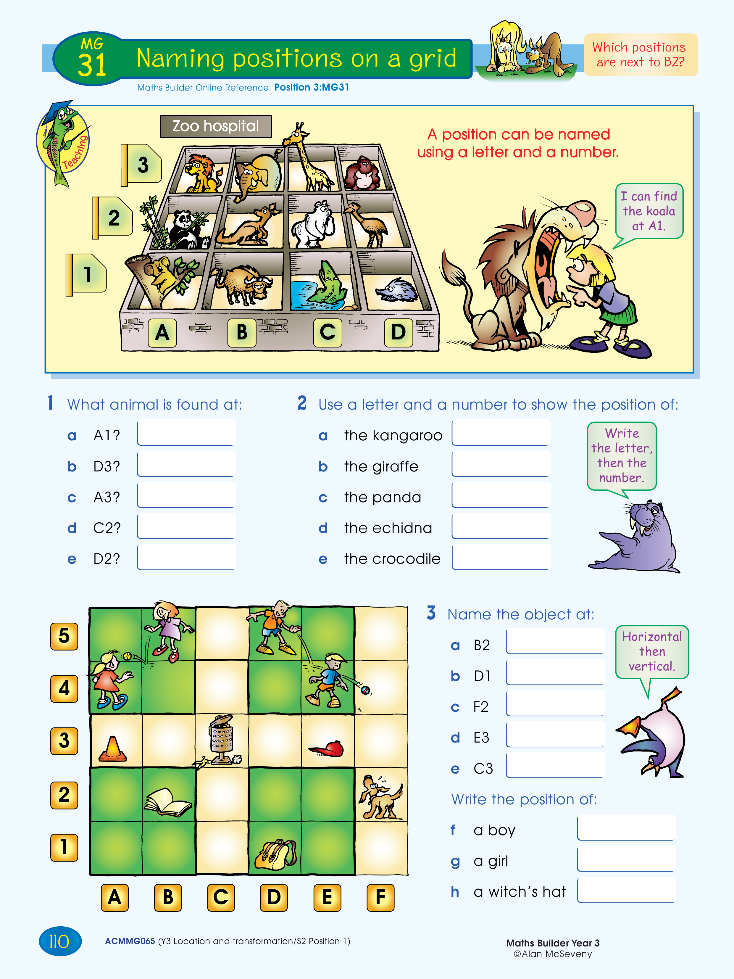 Naming positions on a grid — worksheet preview