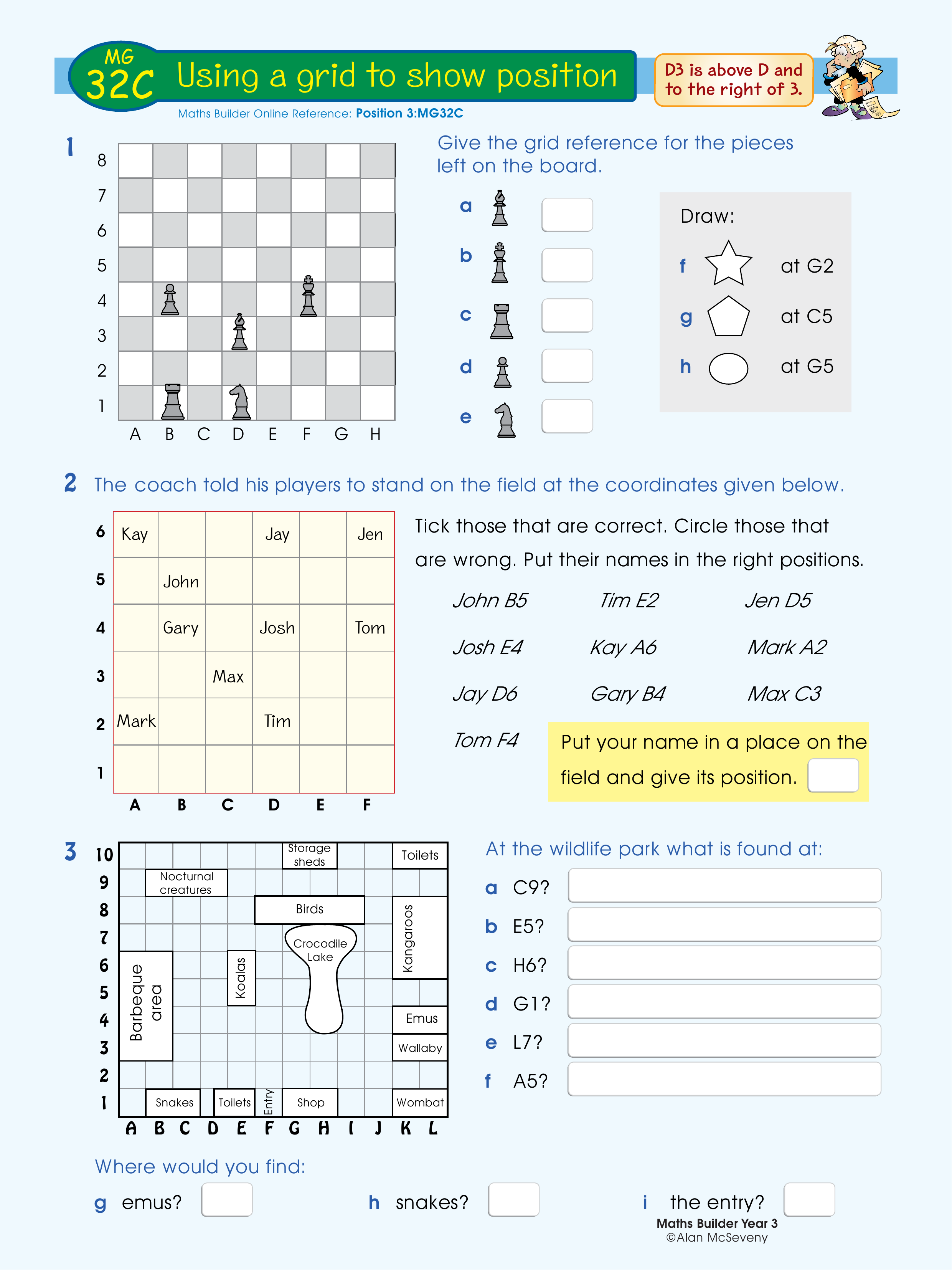 Using a grid to show position — worksheet preview