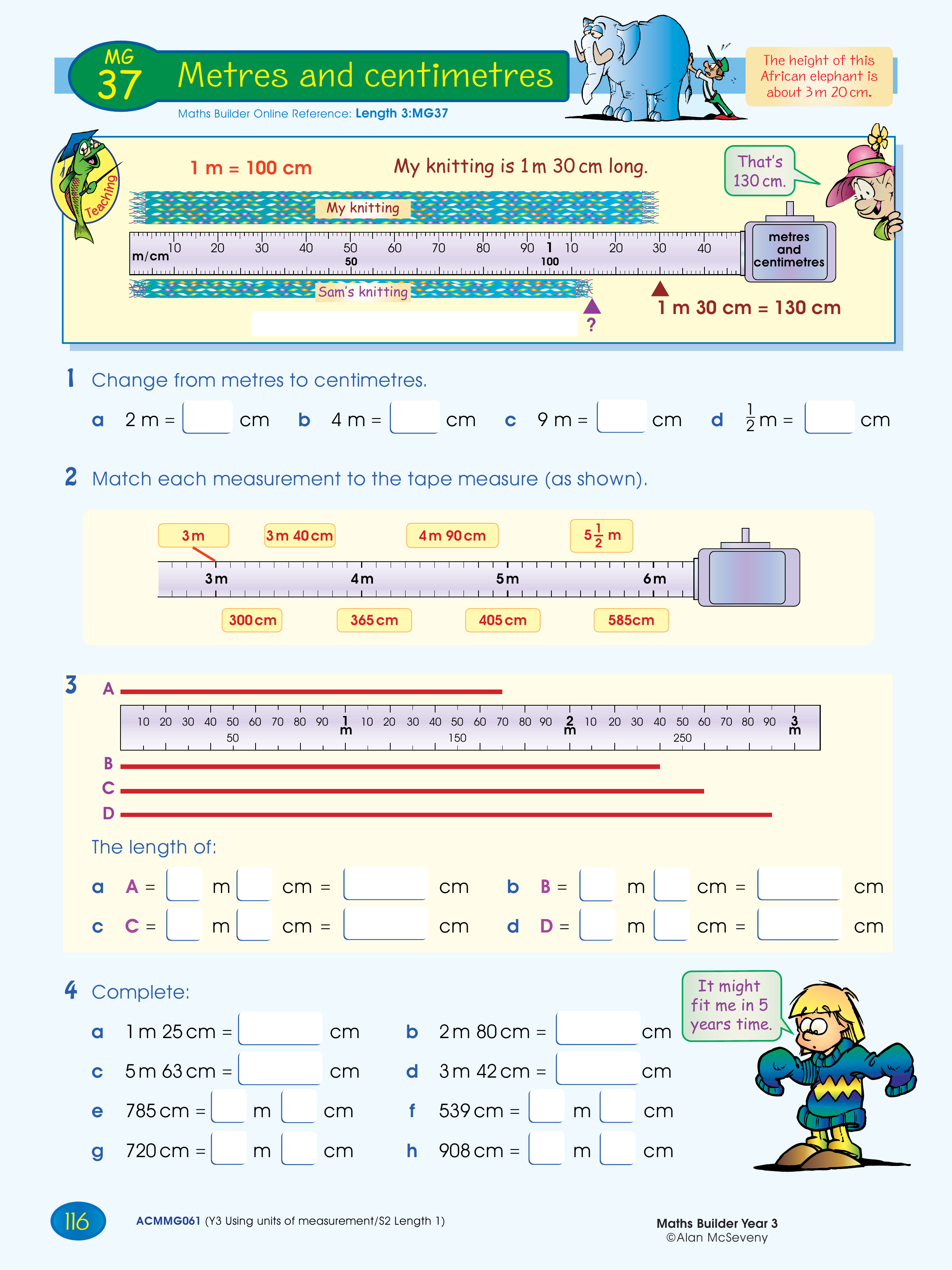 Metres and centimetres — worksheet preview