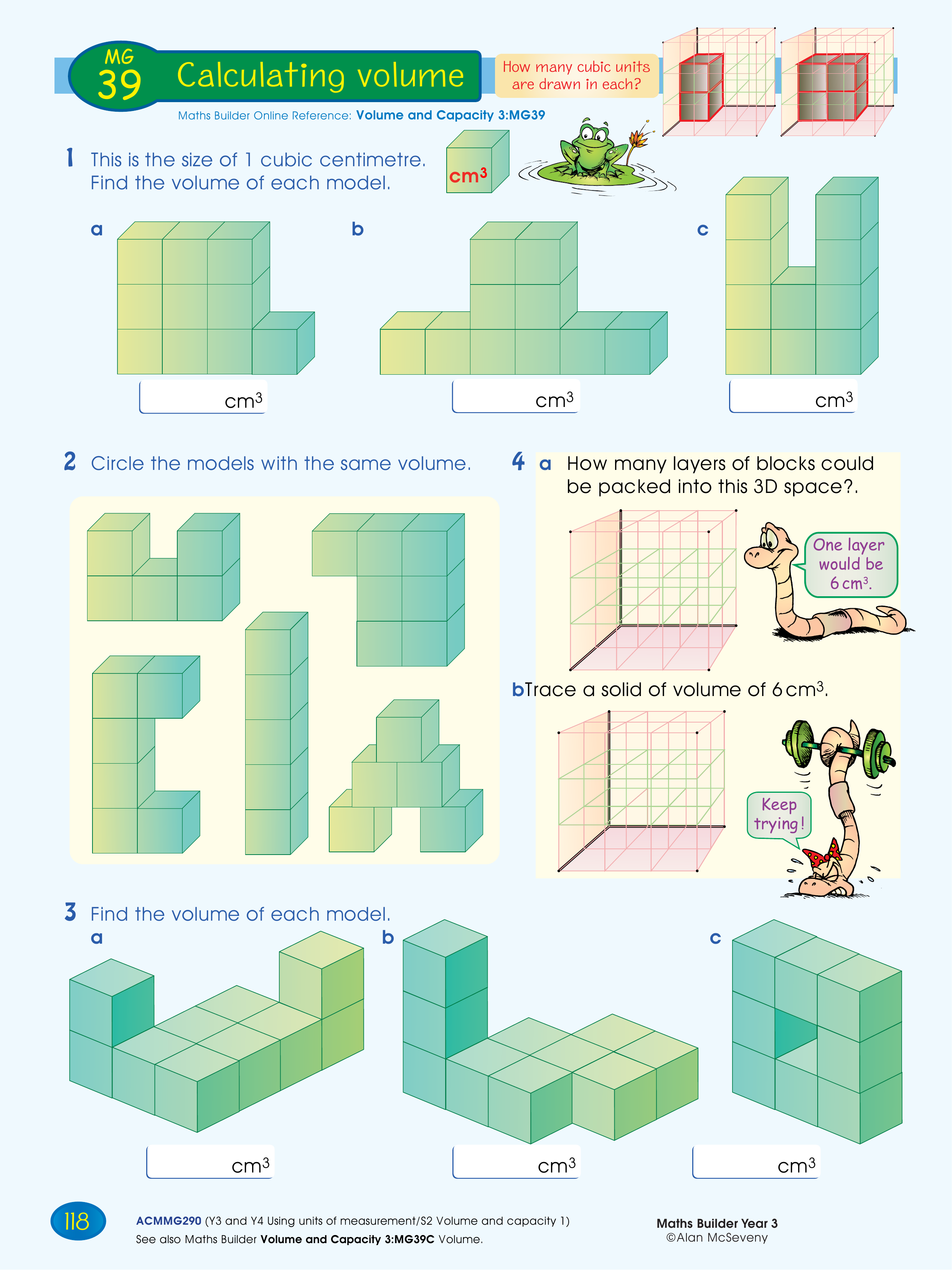 Calculating volume — worksheet preview
