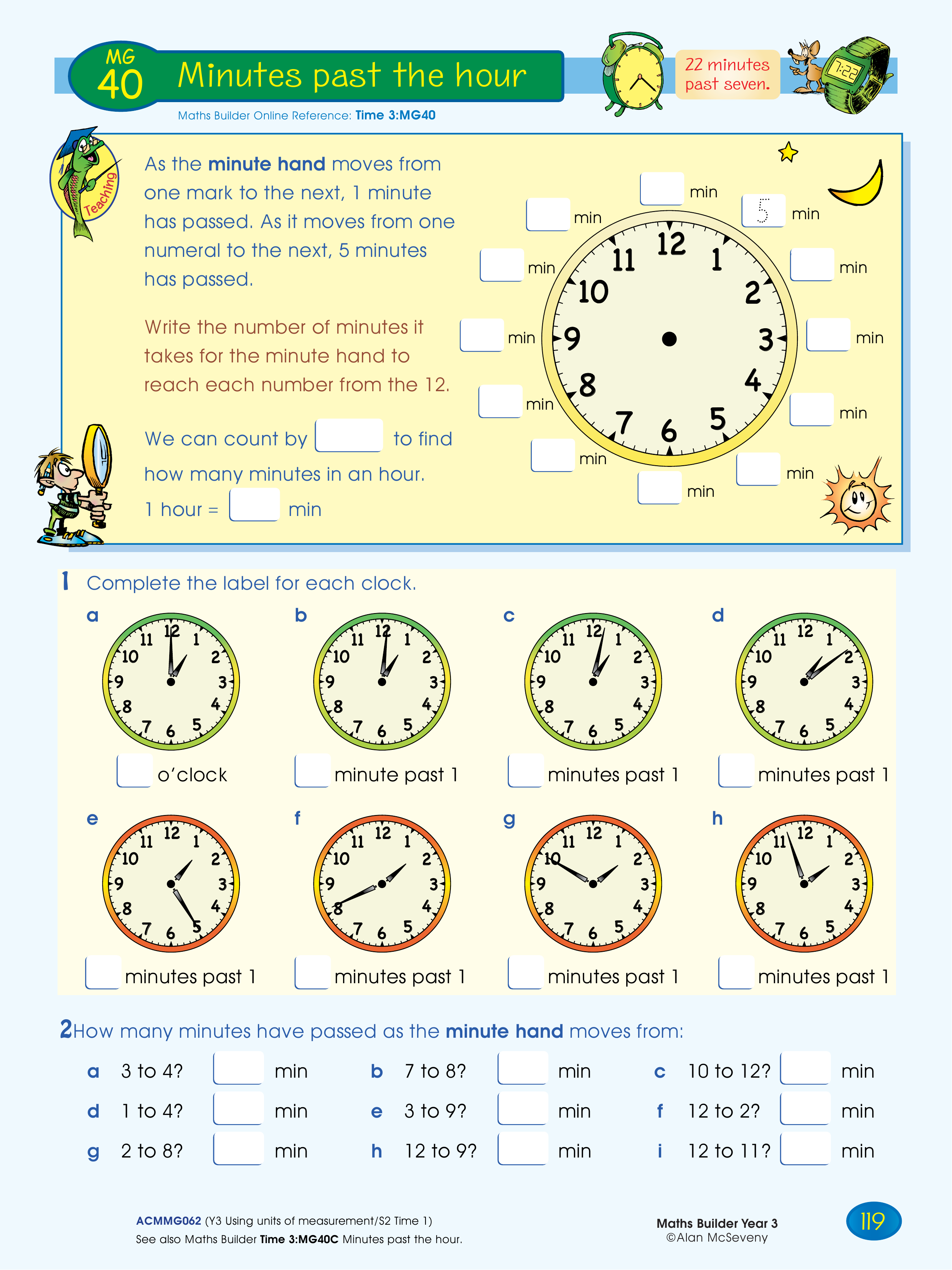 Minutes past the hour — worksheet preview