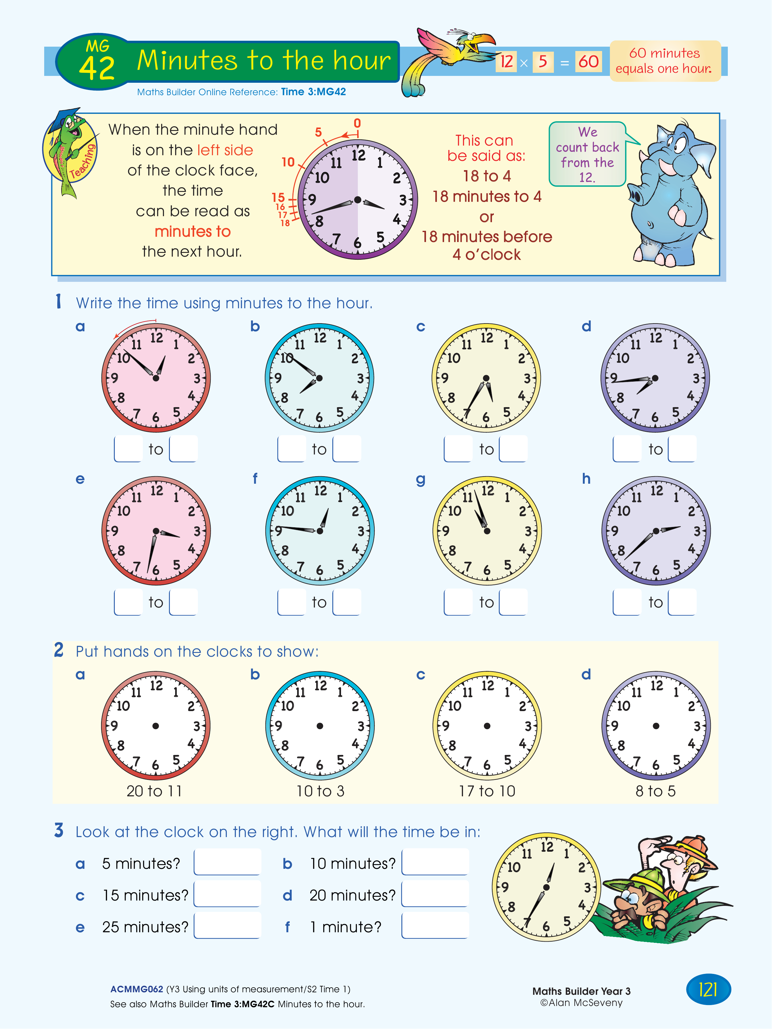 Minutes to the hour — worksheet preview