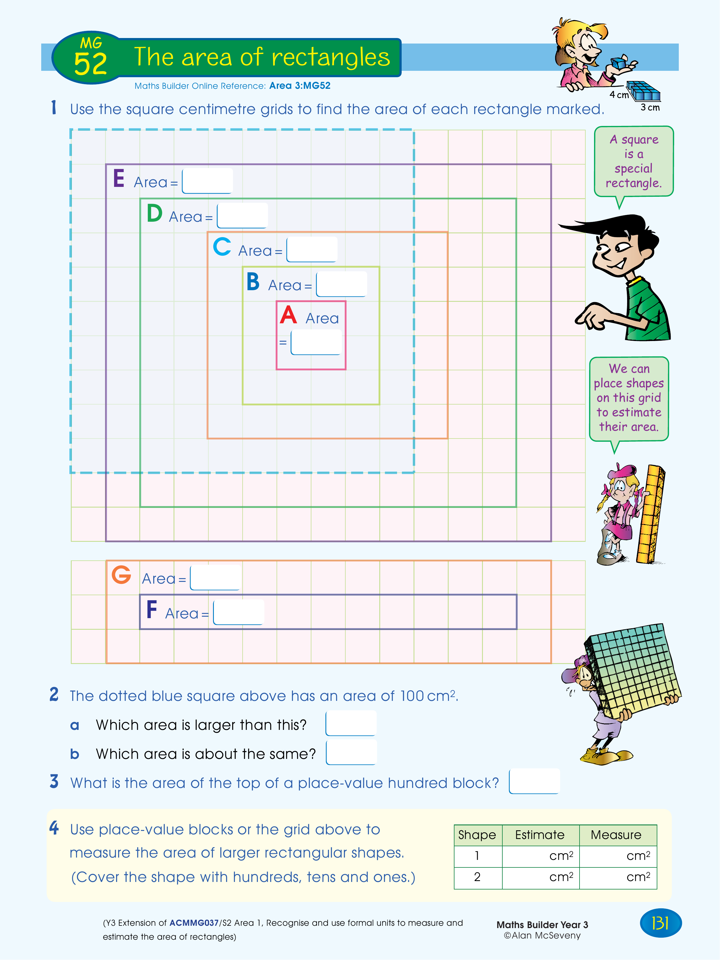 The area of rectangles — worksheet preview