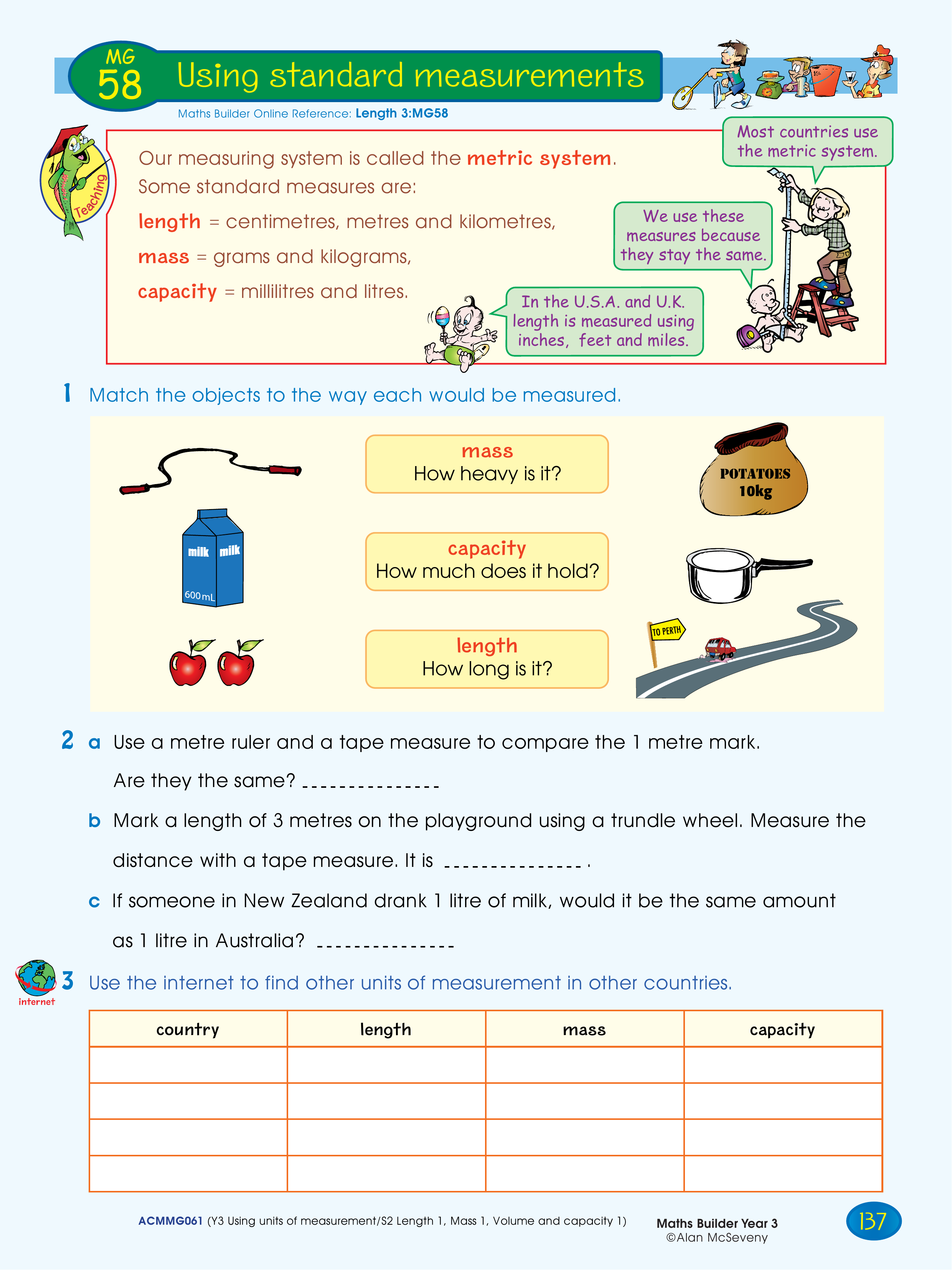 Using standard measurements — worksheet preview