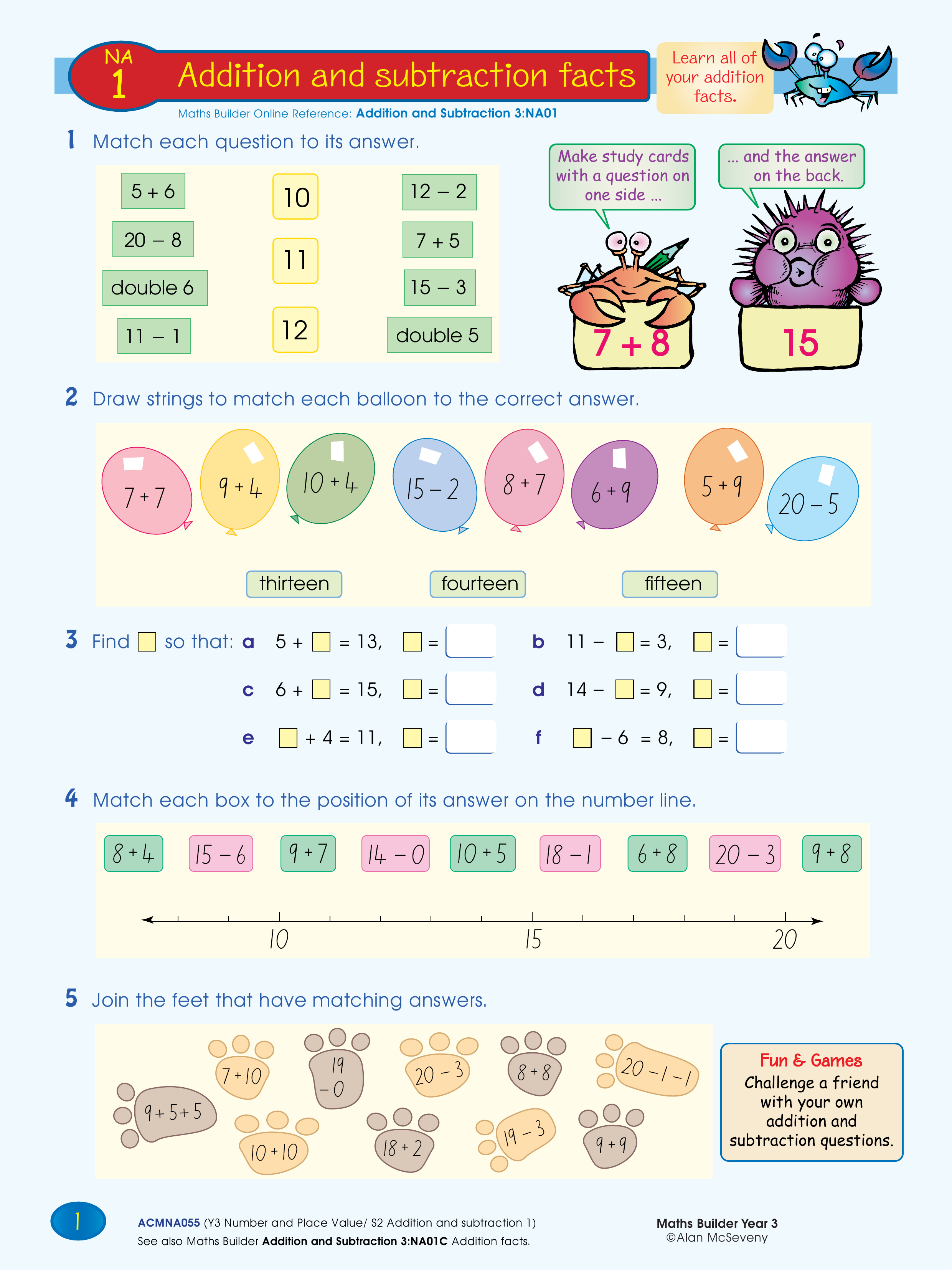 Addition and subtraction facts — worksheet preview