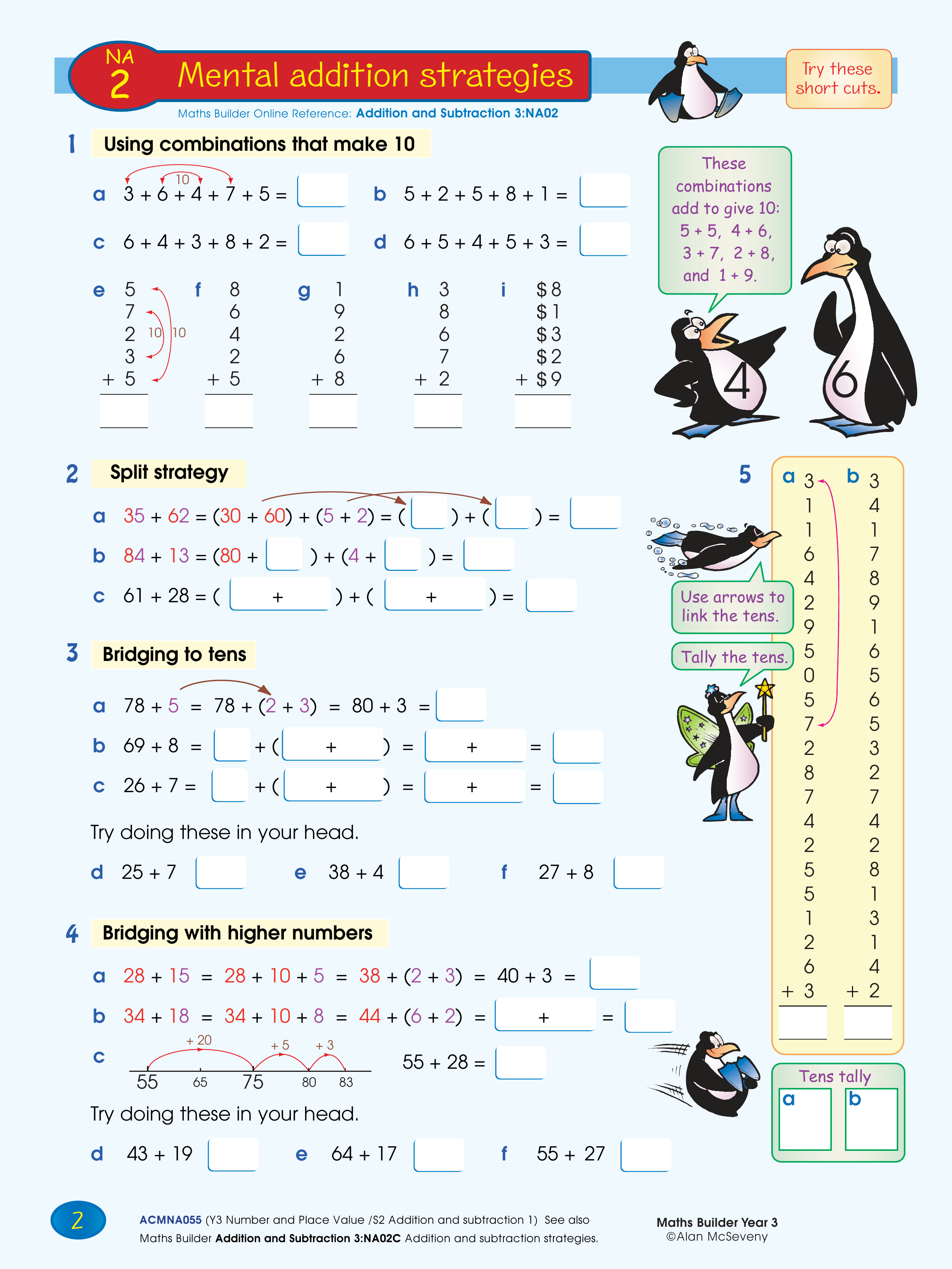 Mental addition strategies — worksheet preview