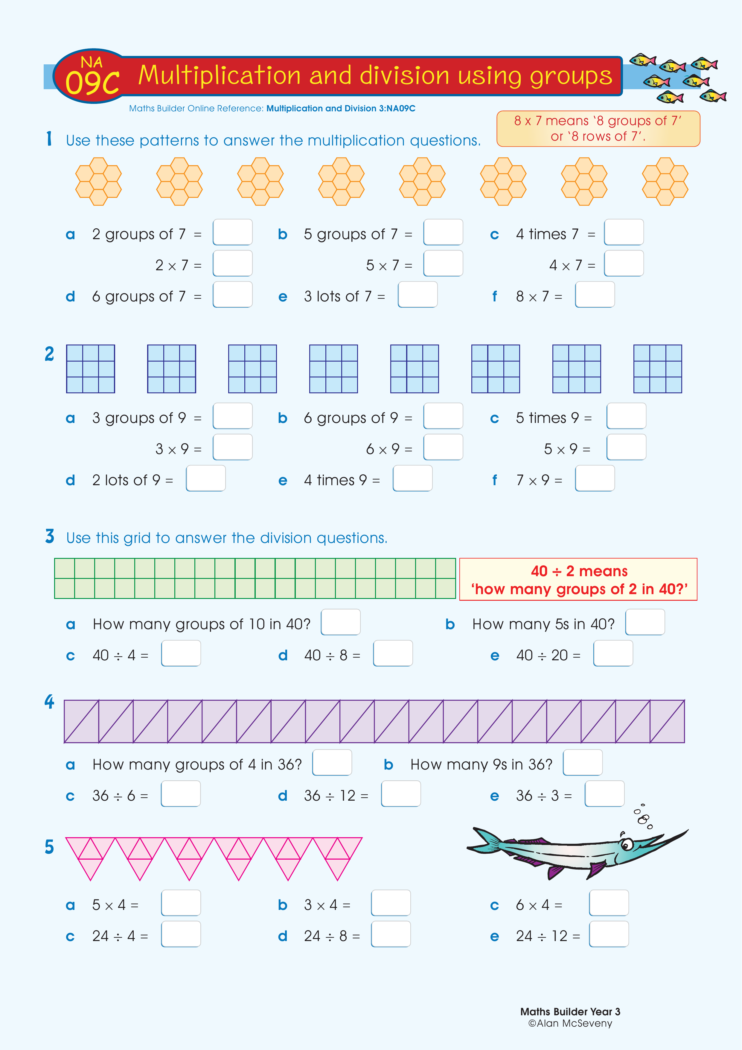 Multiplication and division using groups — worksheet preview