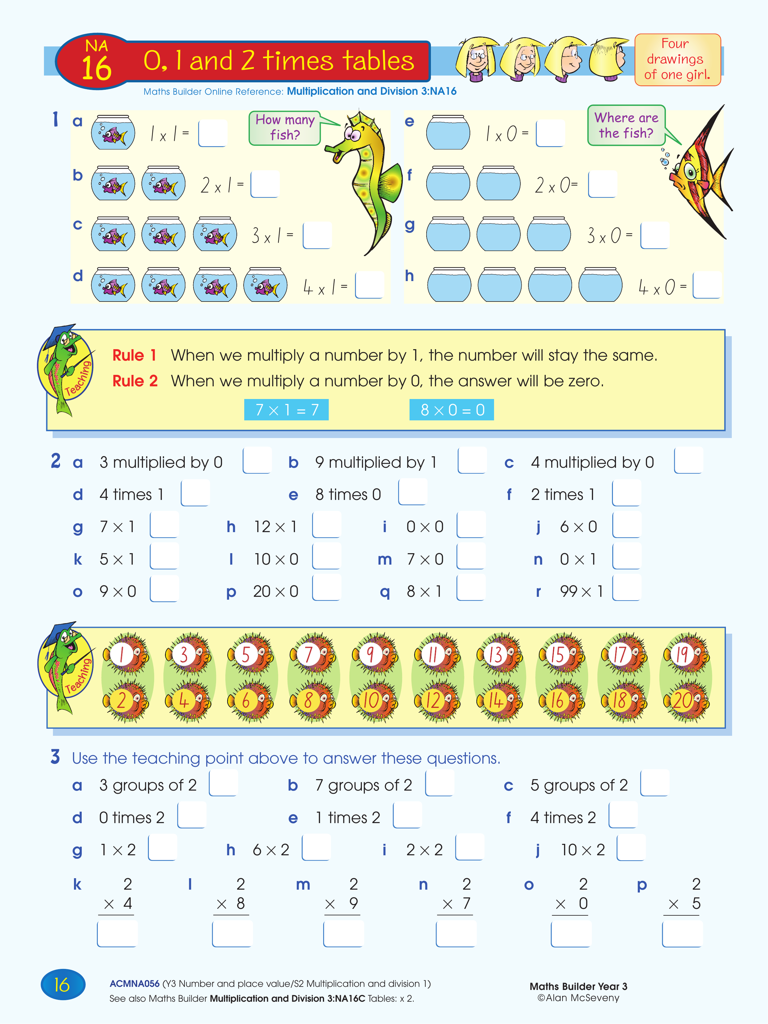 0, 1 and 2 times tables — worksheet preview
