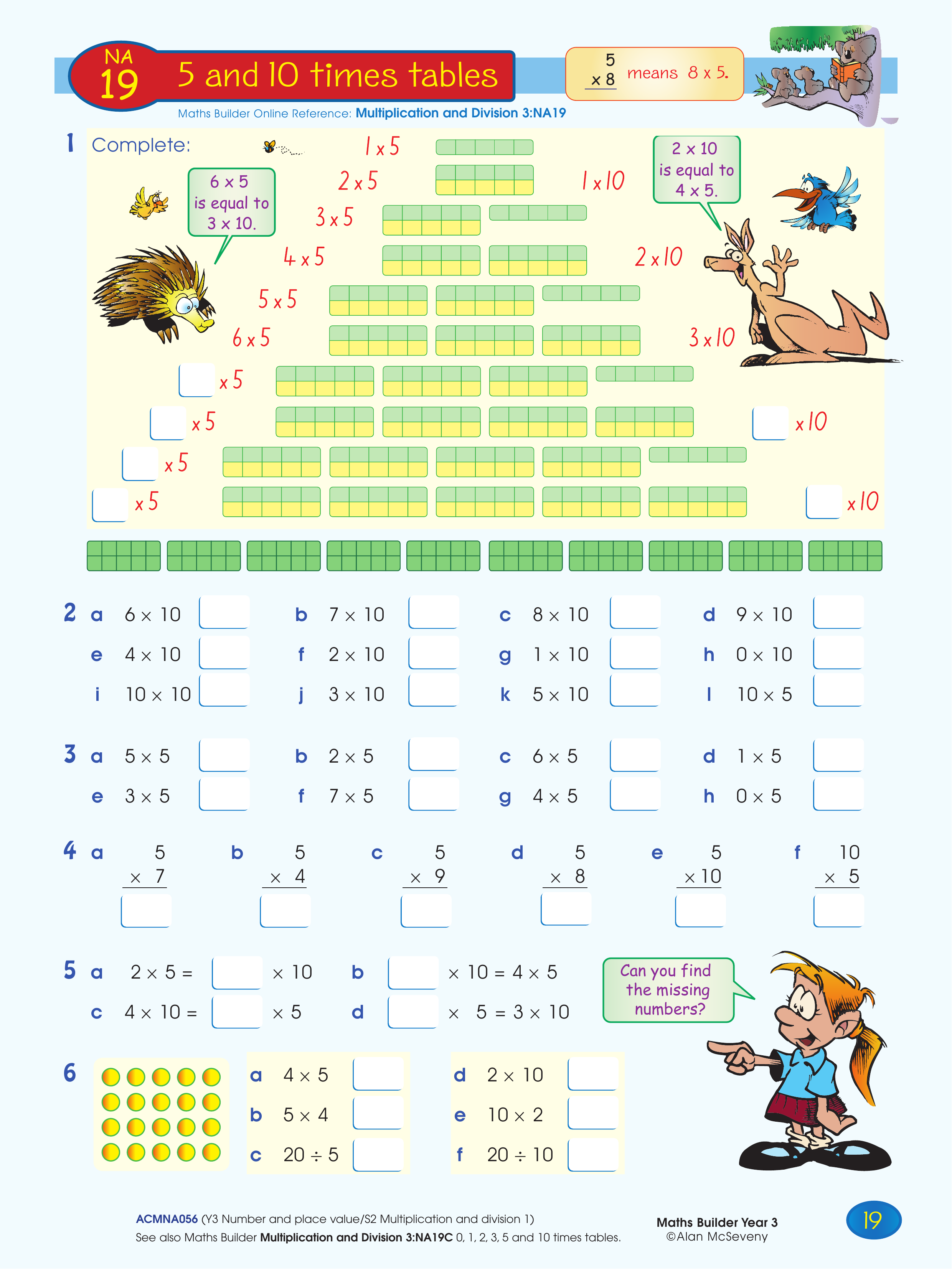 5 and 10 times tables — worksheet preview
