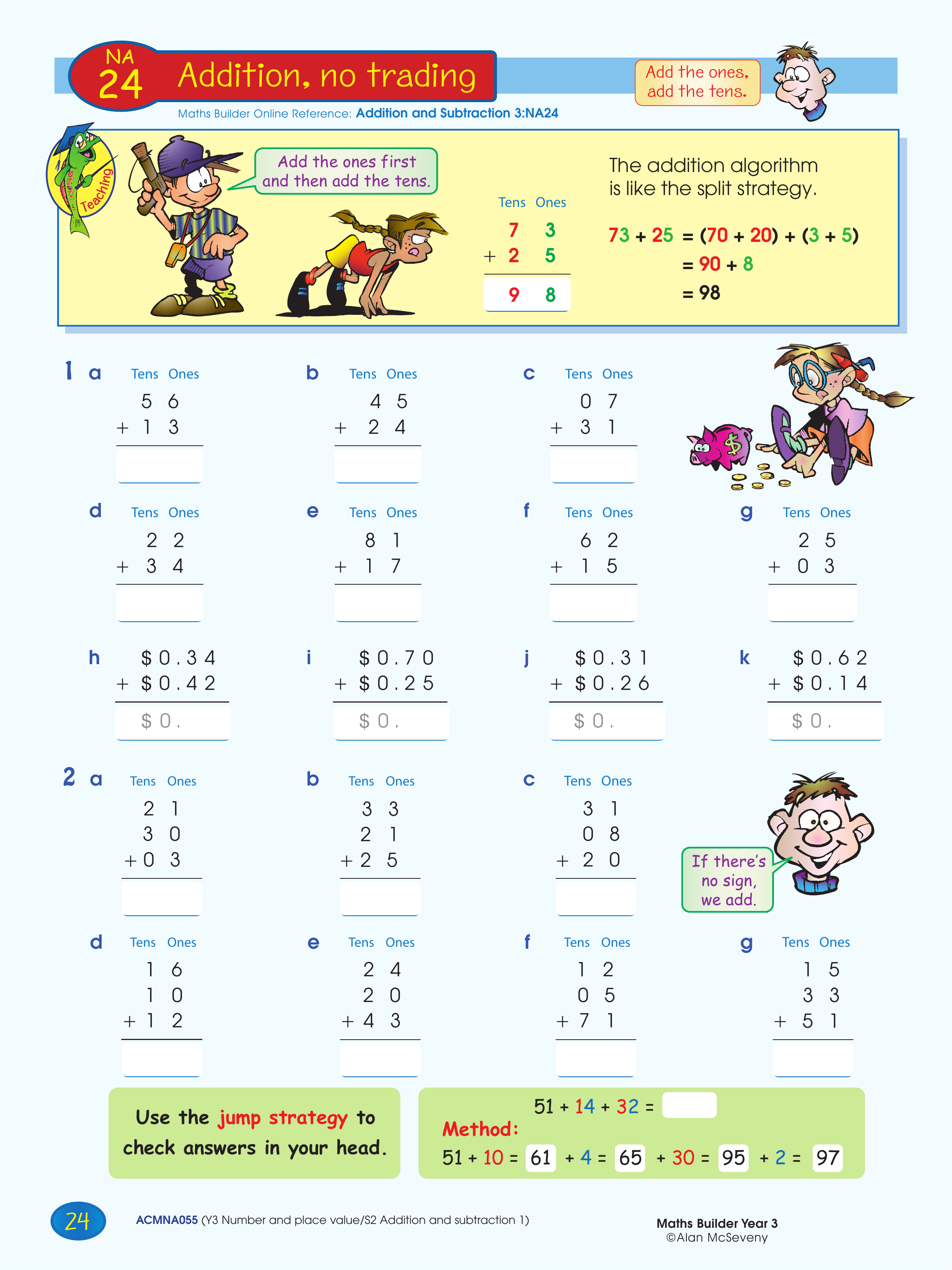 Addition, no trading — worksheet preview