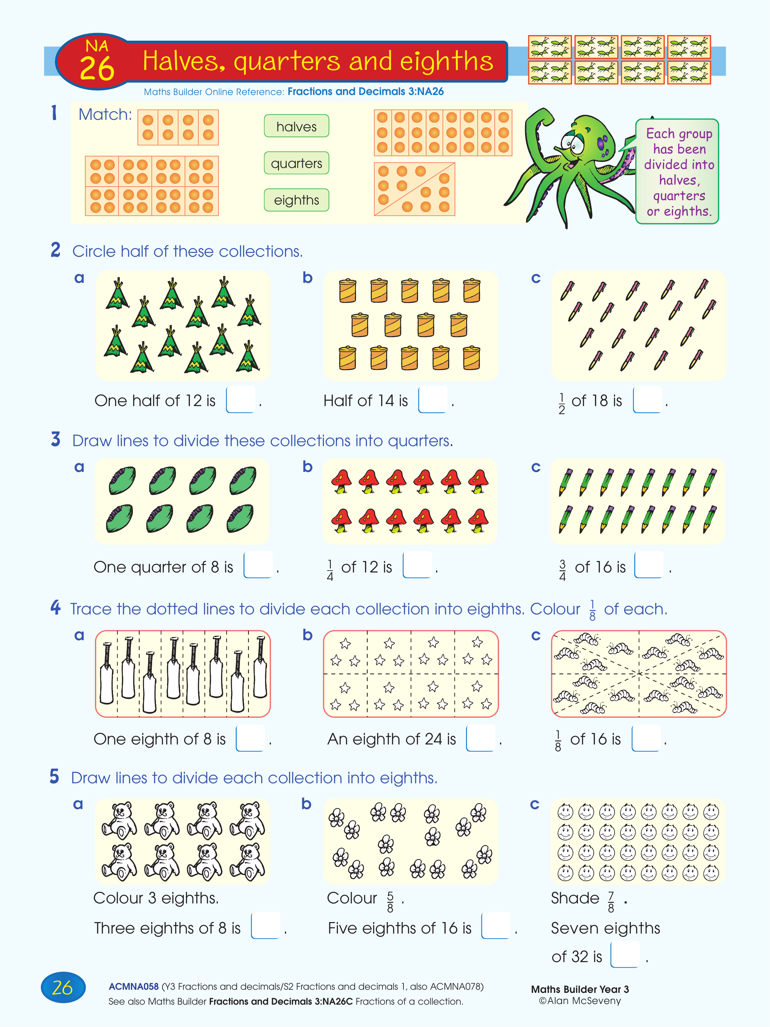 Halves, quarters and eighths — worksheet preview