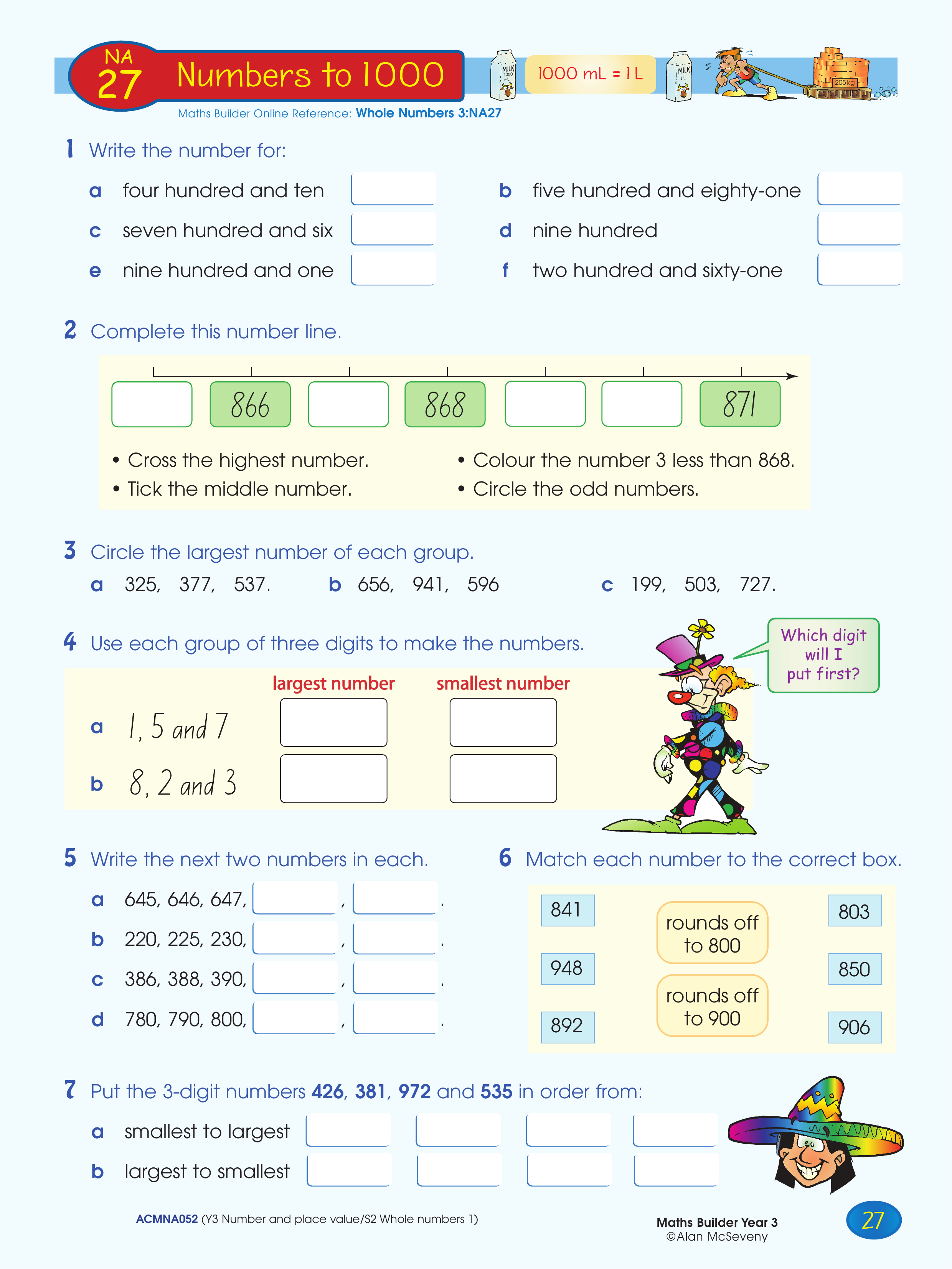 Numbers to 1000 — worksheet preview