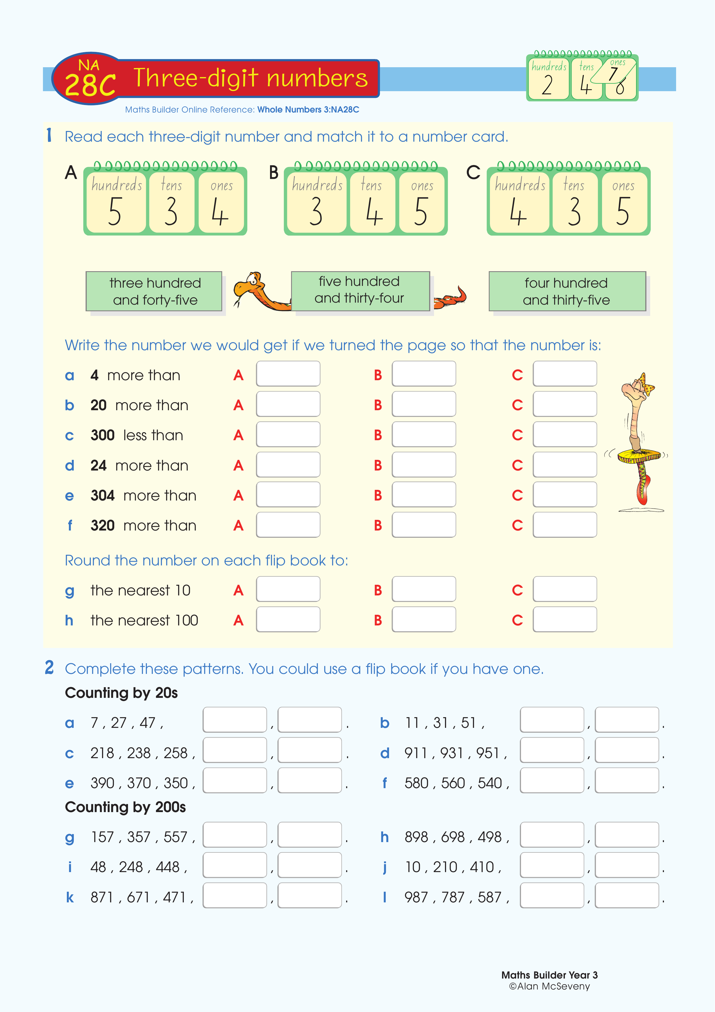 Three-digit numbers — worksheet preview