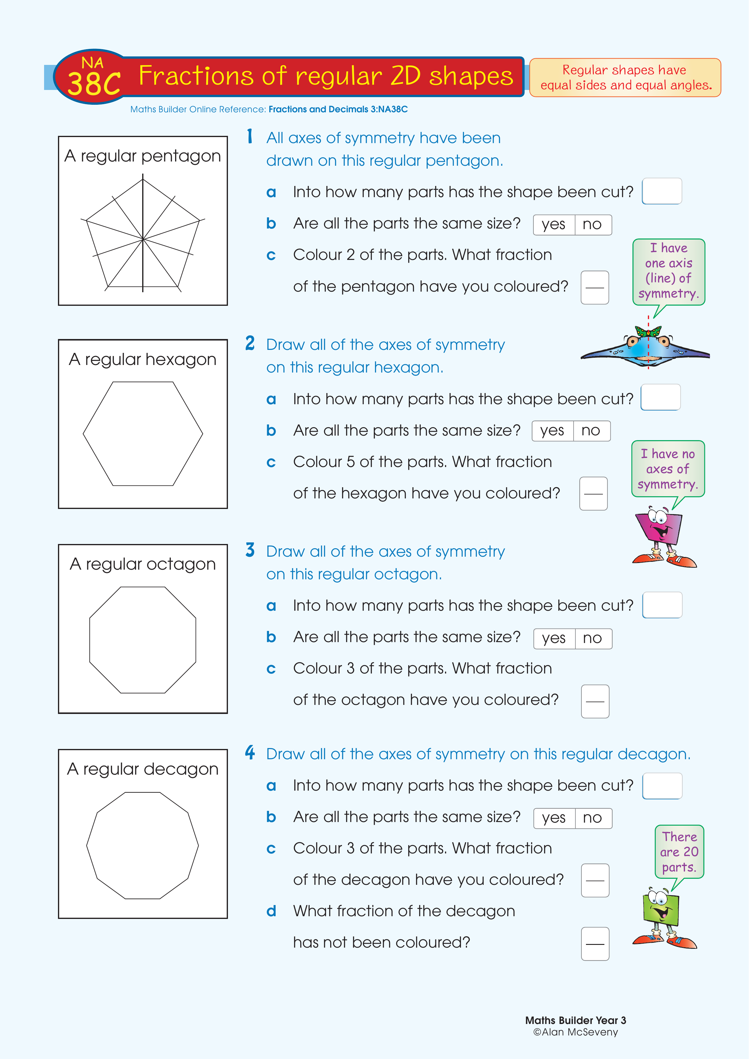 Fractions of regular 2D shapes — worksheet preview