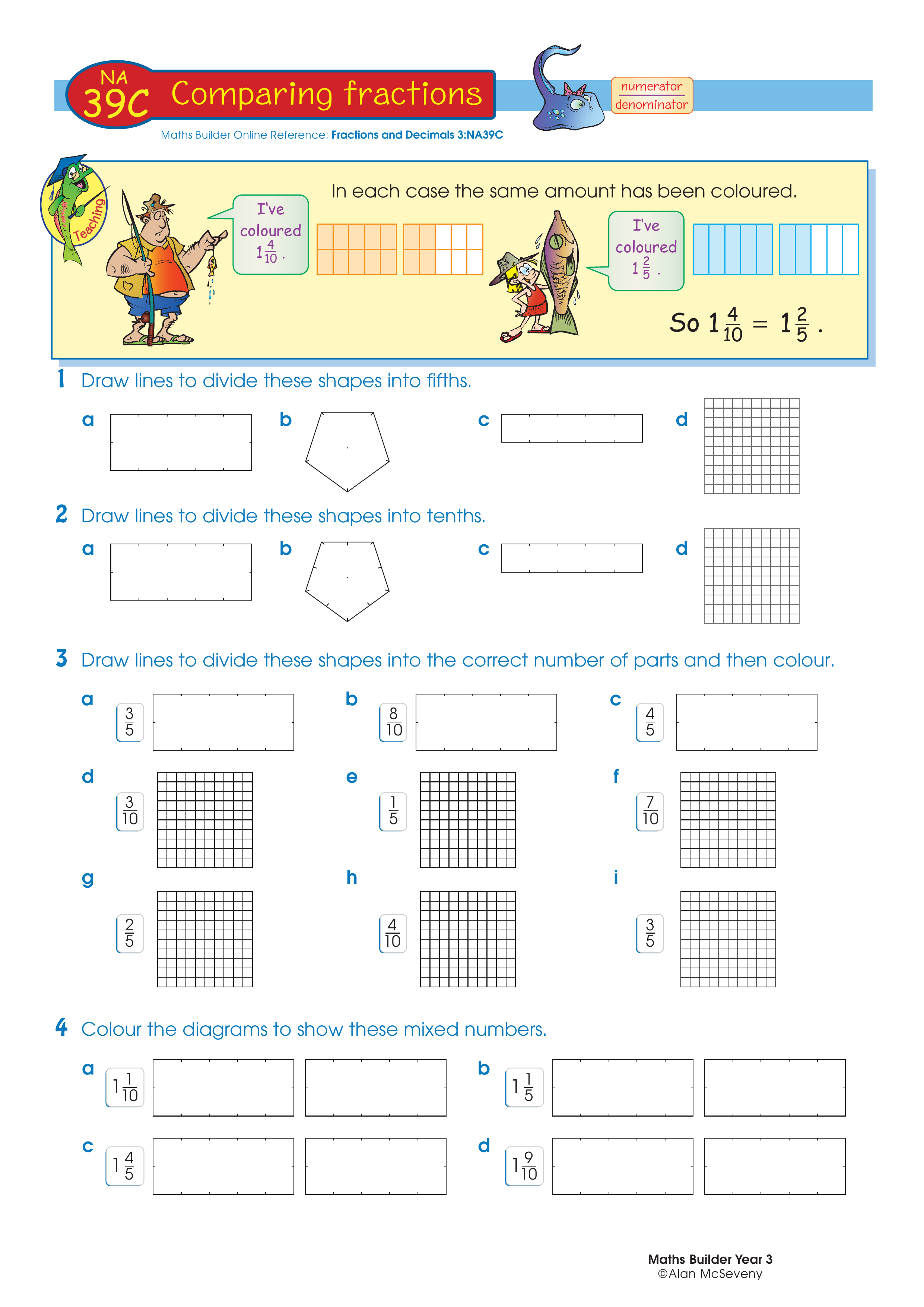 Comparing fractions — worksheet preview