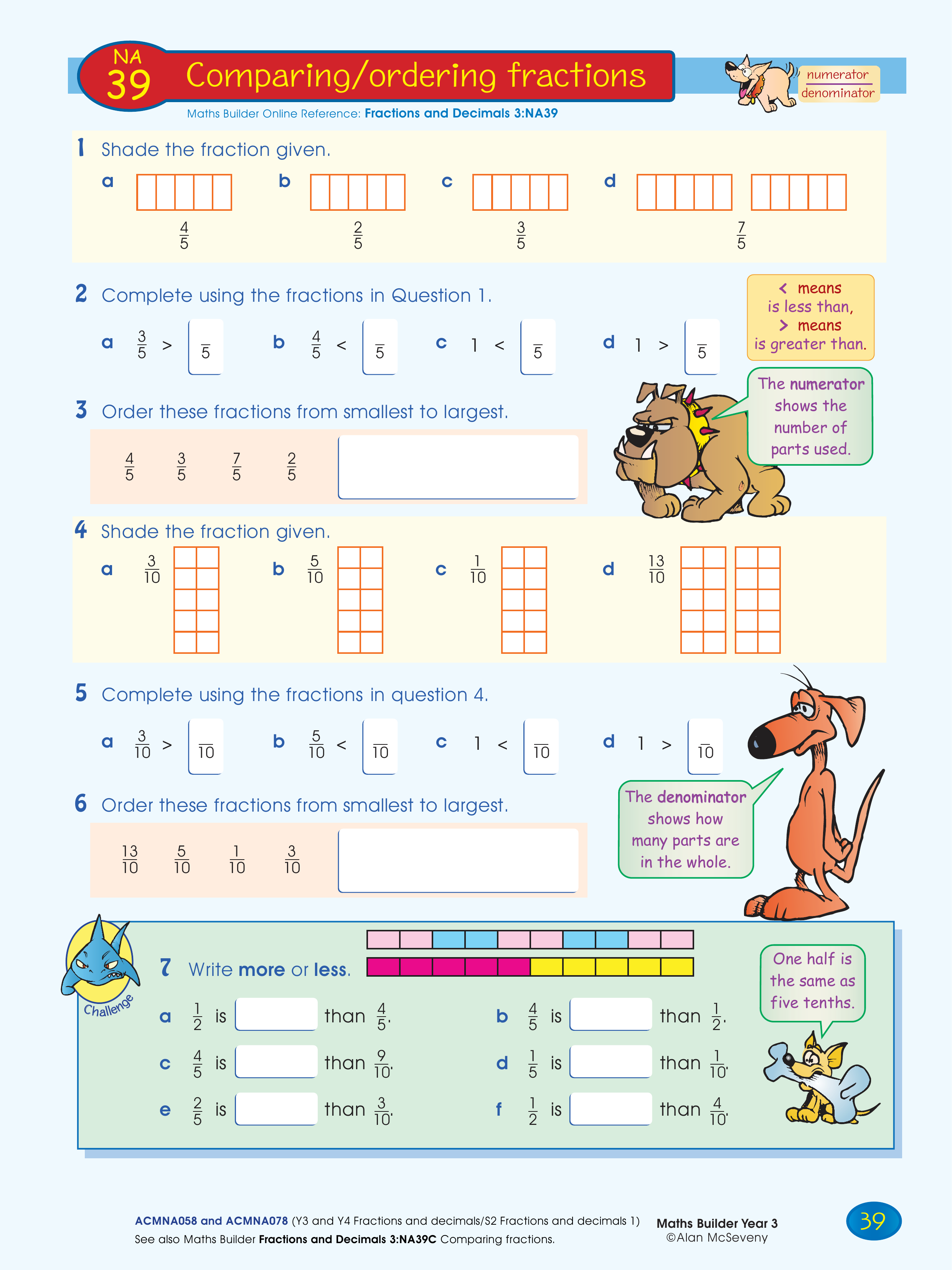 Comparing/ordering fractions — worksheet preview