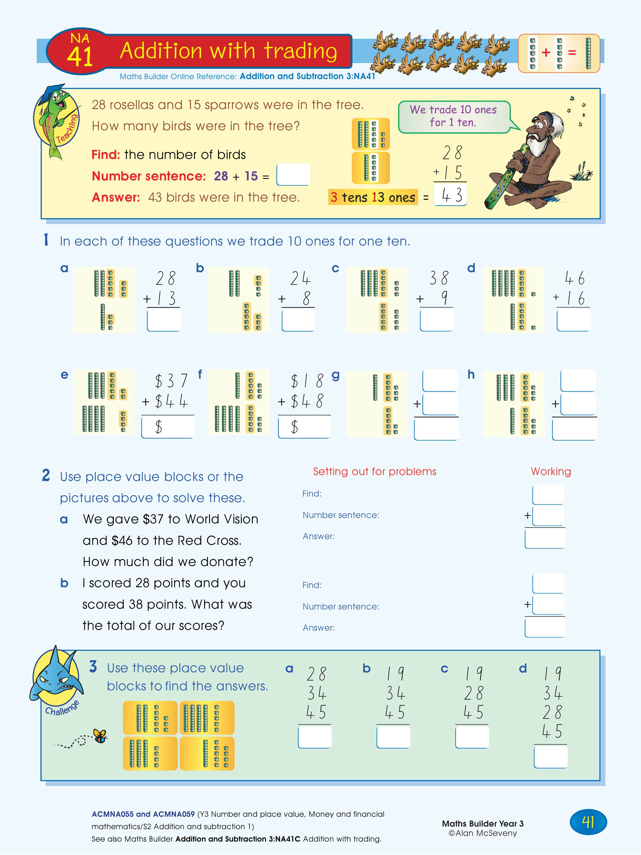 Addition with trading — worksheet preview
