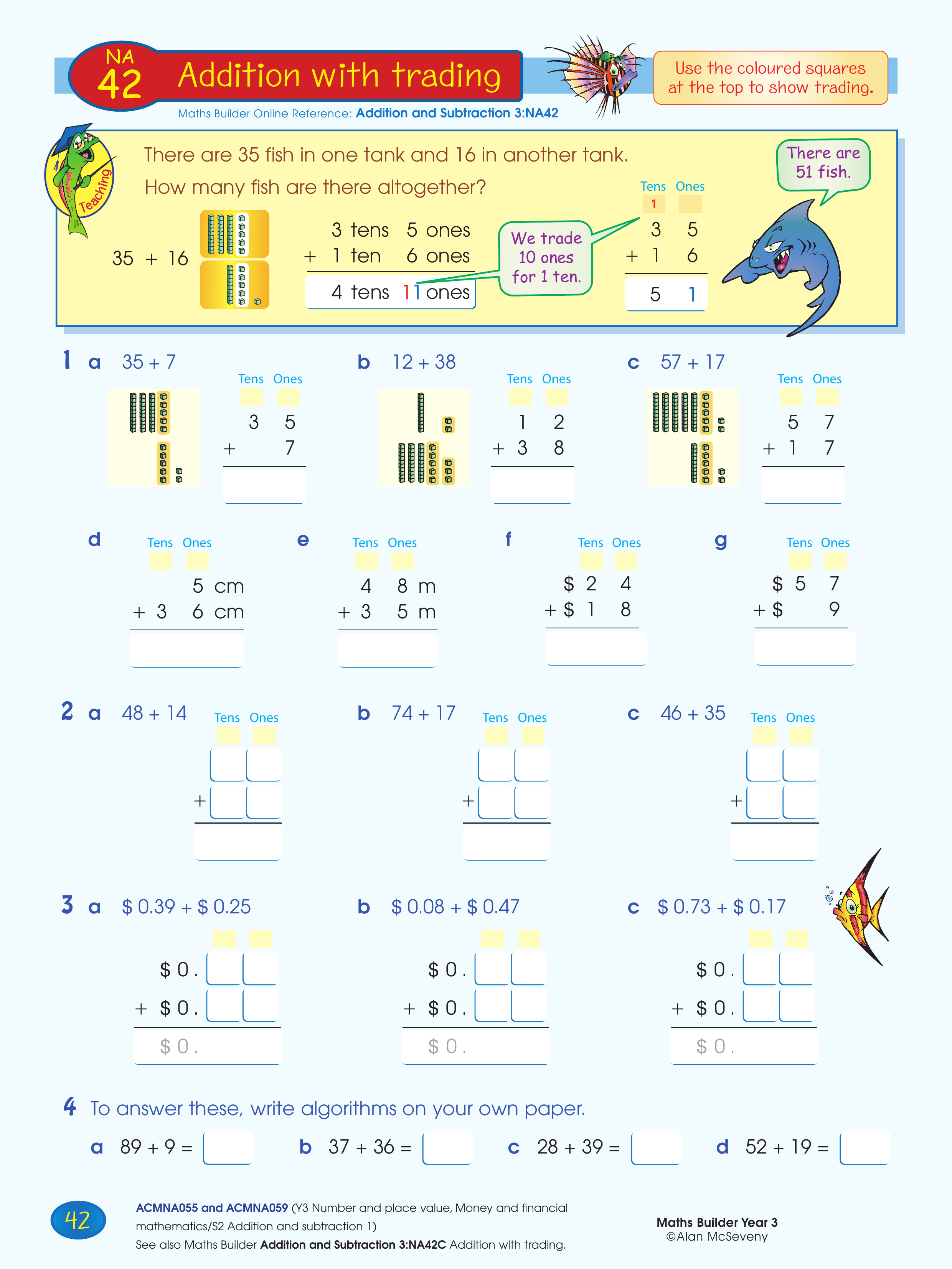 Addition with trading — worksheet preview